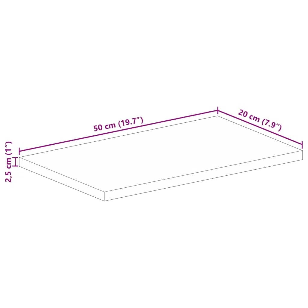 vidaXL Tischplatte, Holzplatte Rechteckig, Massivholzplatte für Bartisch Beistelltisch Esstisch, Ersatztischplatte, 50x20x2,5cm Massivholz Akazie