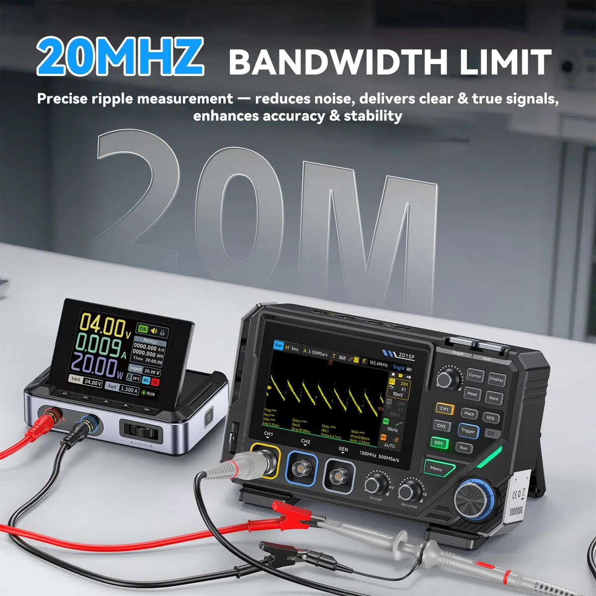 Oszilloskop, 2D15P Oszilloskop Multimeter 100MHz Bandbreite 3 in1 10MHz Signal Generator 4,5 stellige Präzision Multimeter 500MSPS AbtastrateTouchscreen Tastenbedienung