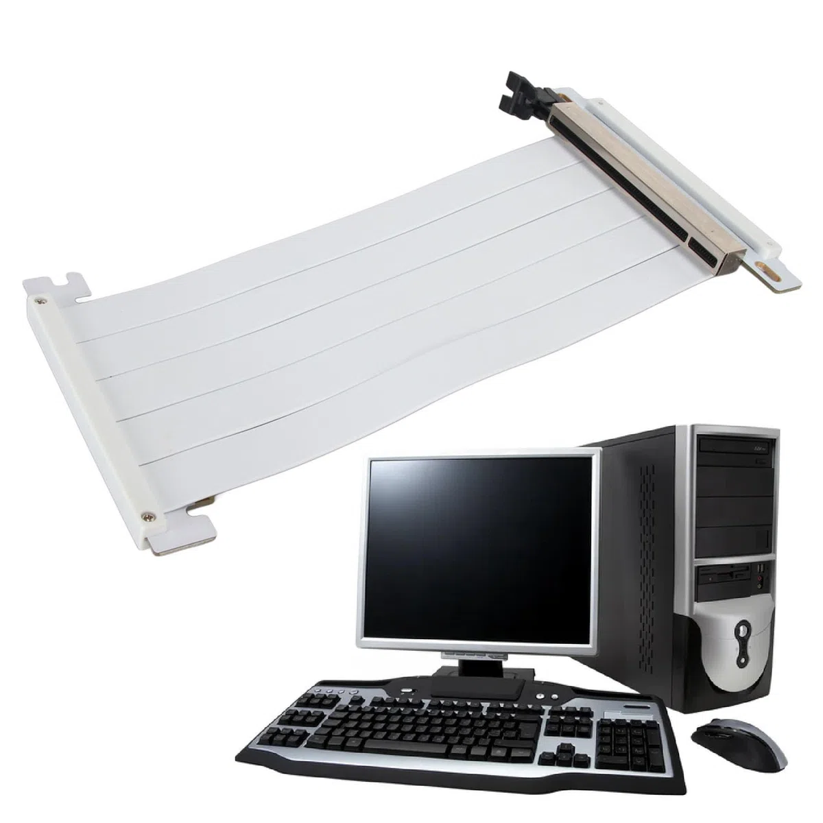 PCIe 4.0 Riser-Kabel, X16 GPU-Verlängerung, 180 Grad Weiß | Hochgeschwindigkeits flexibles doppelseitiges Riser-Kabel mit Schutzschild für vertikale GPU-Montage