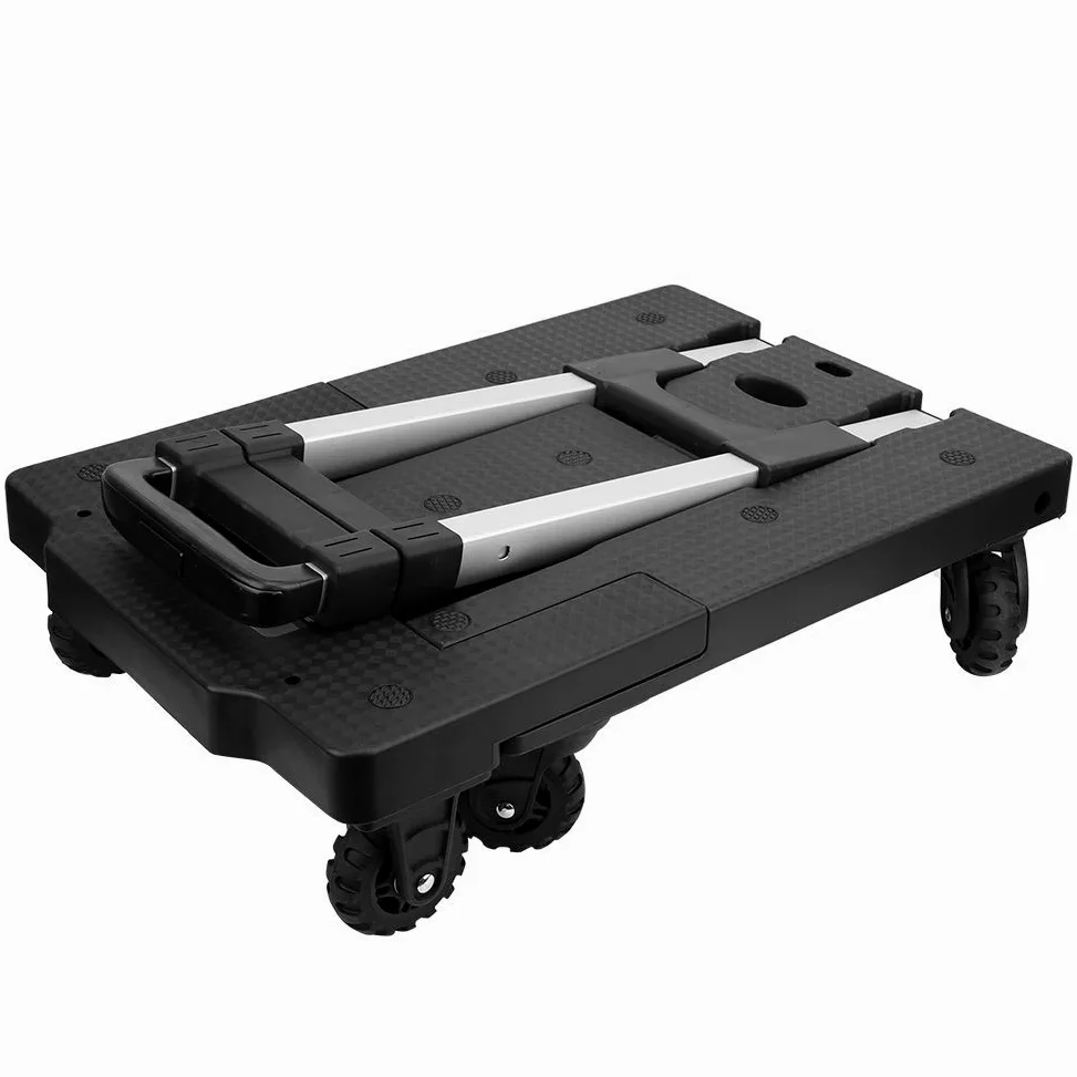 Zusammenklappbarer Sackkarre, zusammenklappbarer tragbarer Transportwagen mit 7 Rädern, Plattformwagen, Gepäckwagen, Sackkarre, verstellbare Zugstange für Gepäck, Reisen, Auto,
