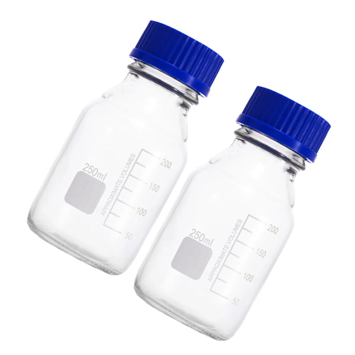 6stücke Graduierte Glasflaschen Für Laboranwendungen Blaues Deckel-design Weithalsflasche Mit Präzisen Messlinien Für Chemische Proben Und Reagenzien