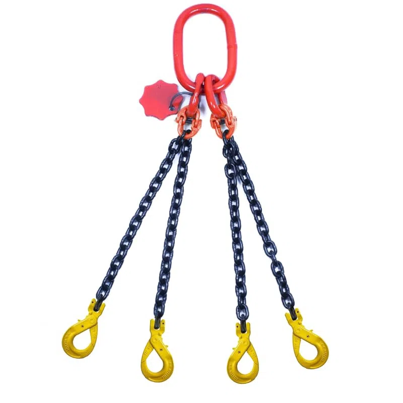 Kettengehänge 4-Strang 8mm x 2m mit Gabelkopfhaken Selbstschließend - Hochfest Anschlagkette - Krankette Verzinkte Robuste Ausführung - Kette Güteklasse 8 für Kräne