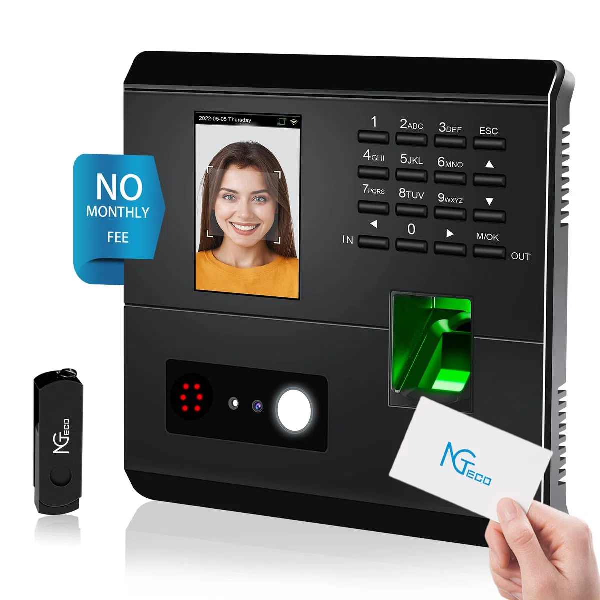 NGTeco Zeiterfassungsgerät für kleine, Fingerabdruck- und Passwort-Anwesenheitsmaschine, Effiziente Mitarbeiterzeitverwaltung für kleine Unternehmen (Deutsch)