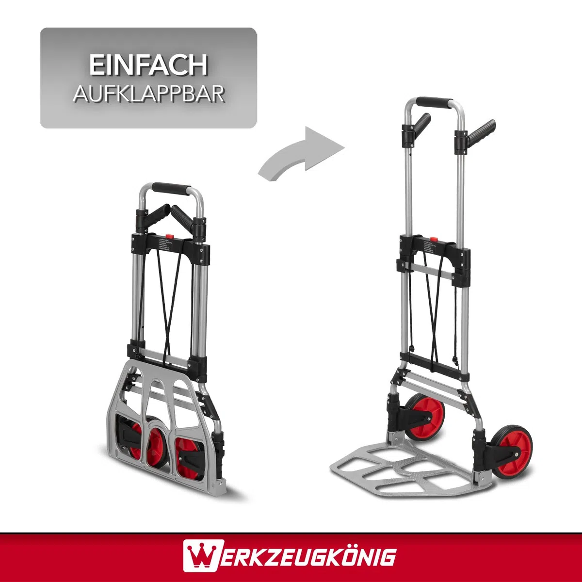 Aluminium Sackkarre klappbar 120 kg - Transportkarre ausziehbar mit Vollgummirädern inkl. Expanderseil, komplett montierte Klappkarre platzsparend, Paketkarre Handkarre Stapelkarre