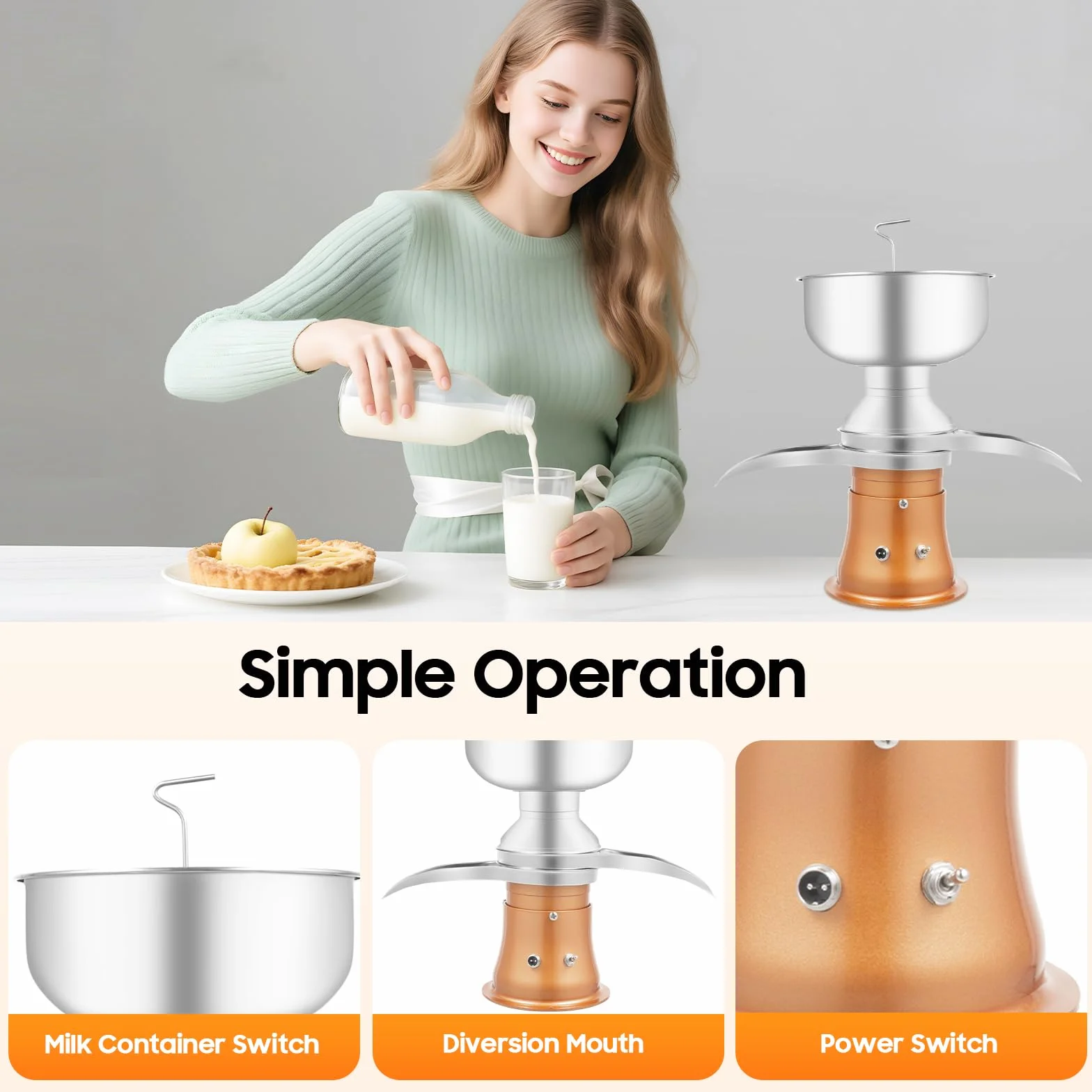5L Elektrische Milchzentrifuge Separator, 50L/H Milch Zentrifuge Milchseparator Milchcreme Separator, Milch Sahne Zentrifugal Separator Rahmzentrifuge Zentrifuges Trennmaschine mit Milchtank