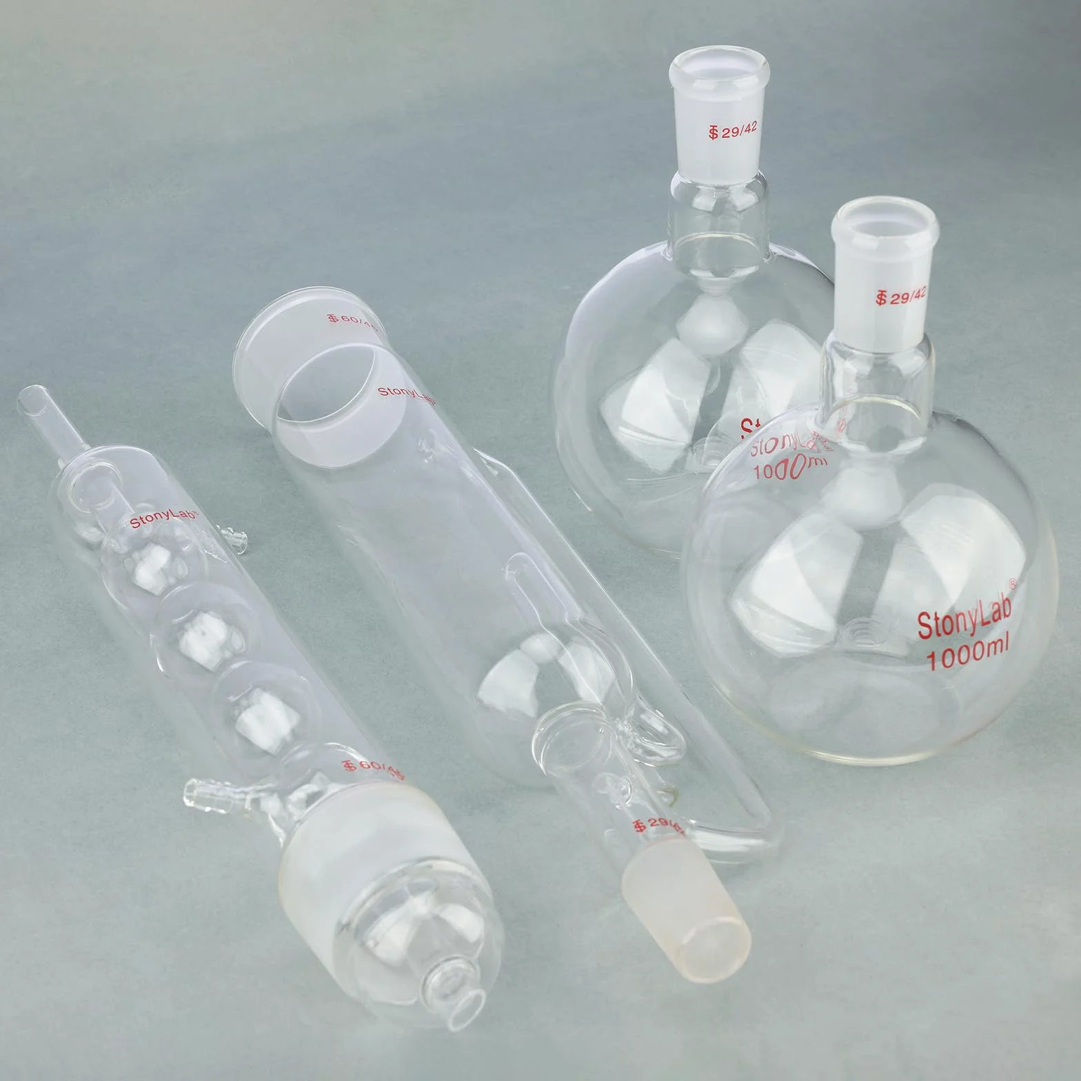 stonylab Borosilikatglas Soxhlet-Typ Extraktionsgerät, 60/45 Soxhlet Extraktor und Allihn Kondensator mit Zwei 1 L 29/42 Flachbodenkolben Laborextraktion Wesentliche