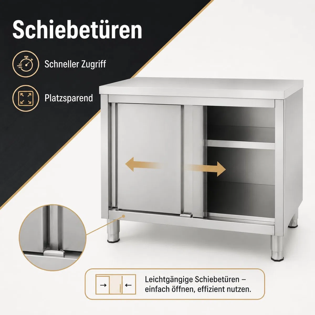 Outdoor Küche Edelstahl, 100x50x86cm Edelstahl Schrank mit Schiebetüren und Arbeitsplatte, 5-20 cm Verstellbare Höhenlagerung Bodenstehend Arbeitsschrank Küchenarbeitstisch für Küche, Garage, Kantinen