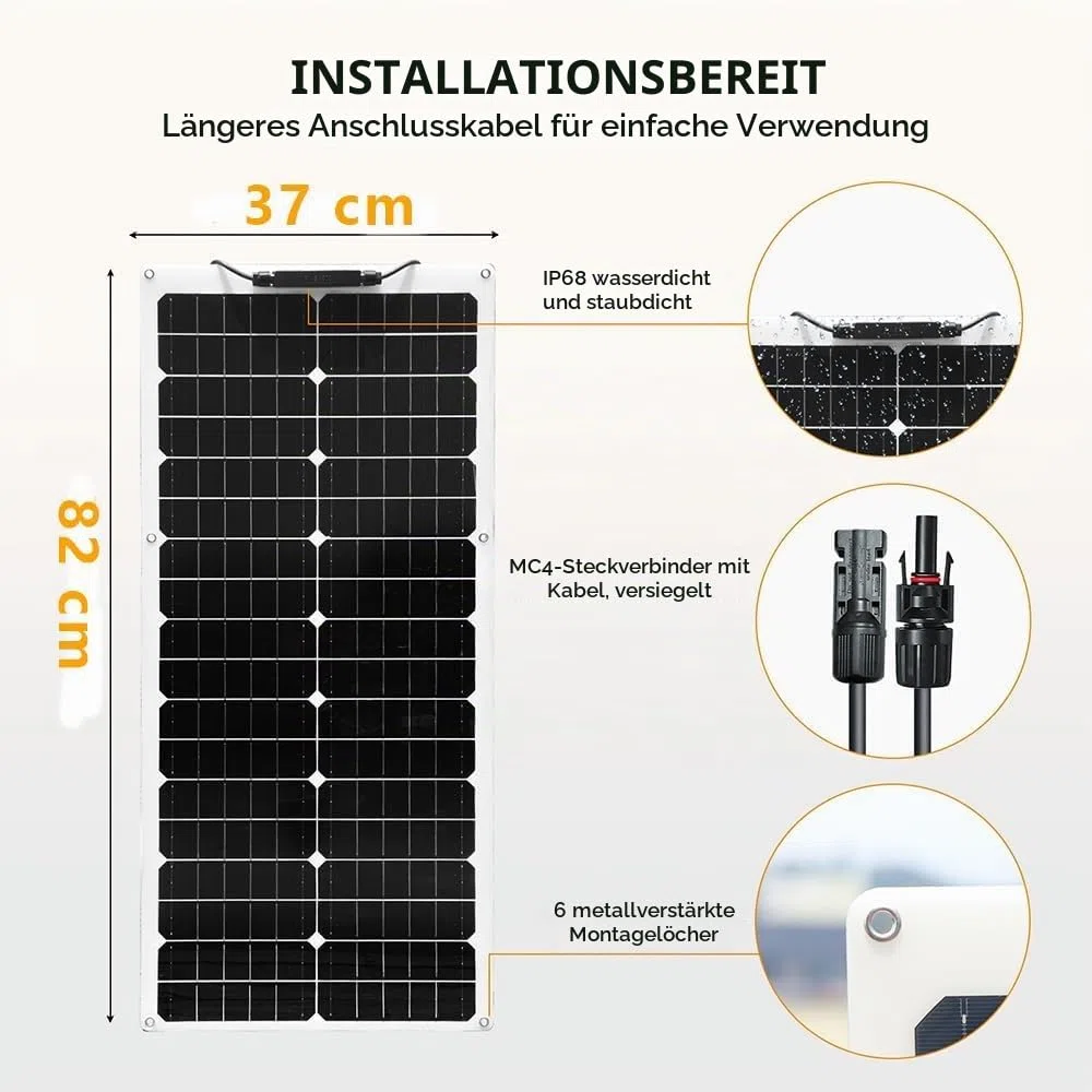 Flexible Solarpanel Kit 50w Solar Set 12V, 50Watt Solaranlage Wohnwagen | Solarmodul Komplettset mit 10A 12V/24V Solar-laderegler Solarkabel für 12v Batterien Wohnmobil Camping Boot
