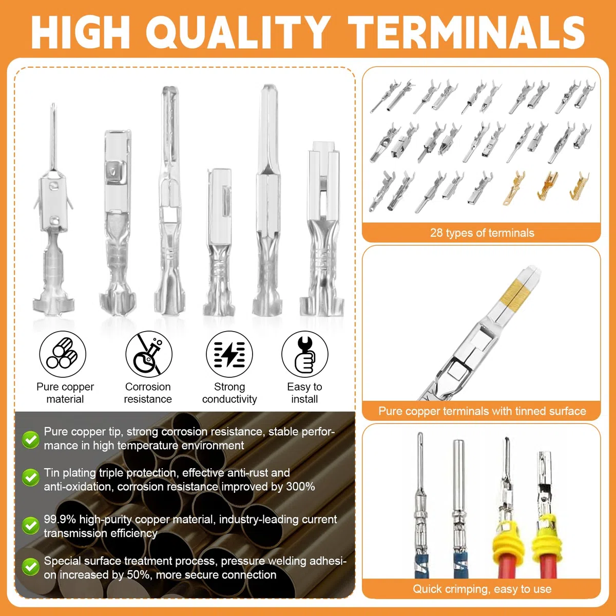1379-teiliges Kfz Stecker Pins Kit mit SN-58B Crimpzange, Stecker Pins Kfz 1,0–3,5 mm, Crimpzangen 0,25–1,5 mm² AWG 23–16, Dichtstopfen und 18 Auspinwerkzeug für Auto, Motorrad und Boot