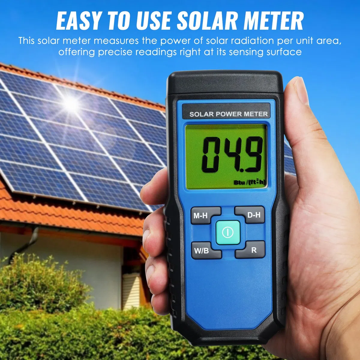 Digital Solar Power Meter Reader (Pyranometer) BTU / (ft2 * h) W / m2 Strahlung Energie Zelle Tester Auto Range