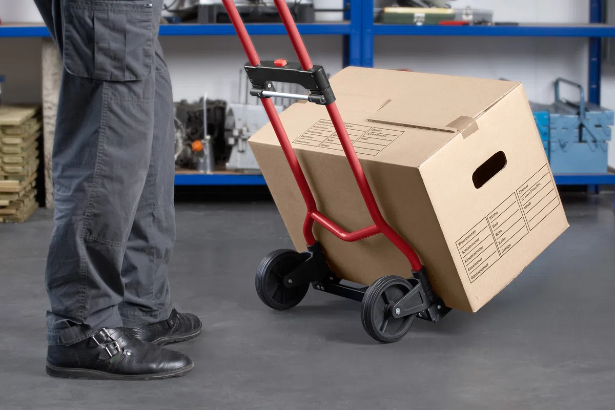 Meister Sackkarre - 70 kg Tragkraft - Klappbar inkl. Rädern - Stufenlos höhenverstellbarer Griff mit Soft-Überzug - Mit Vollgummi-Laufflächen - Aus Stahl / Handkarre / Transportkarre / 8985760 | Klappbar inkl. Rädern – Stufenlos höhenverstellbarer Griff m