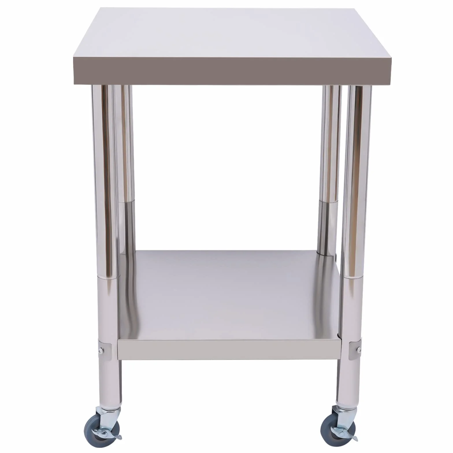 Futchoy Edelstahl Arbeitstisch mit 4 verstellabren Räder60x60x85cm Küchentisch mit extra großer unteren Ablagefläche 300kg Belastbar Gastro Küche Tisch Gastronomie Edelstahltisch