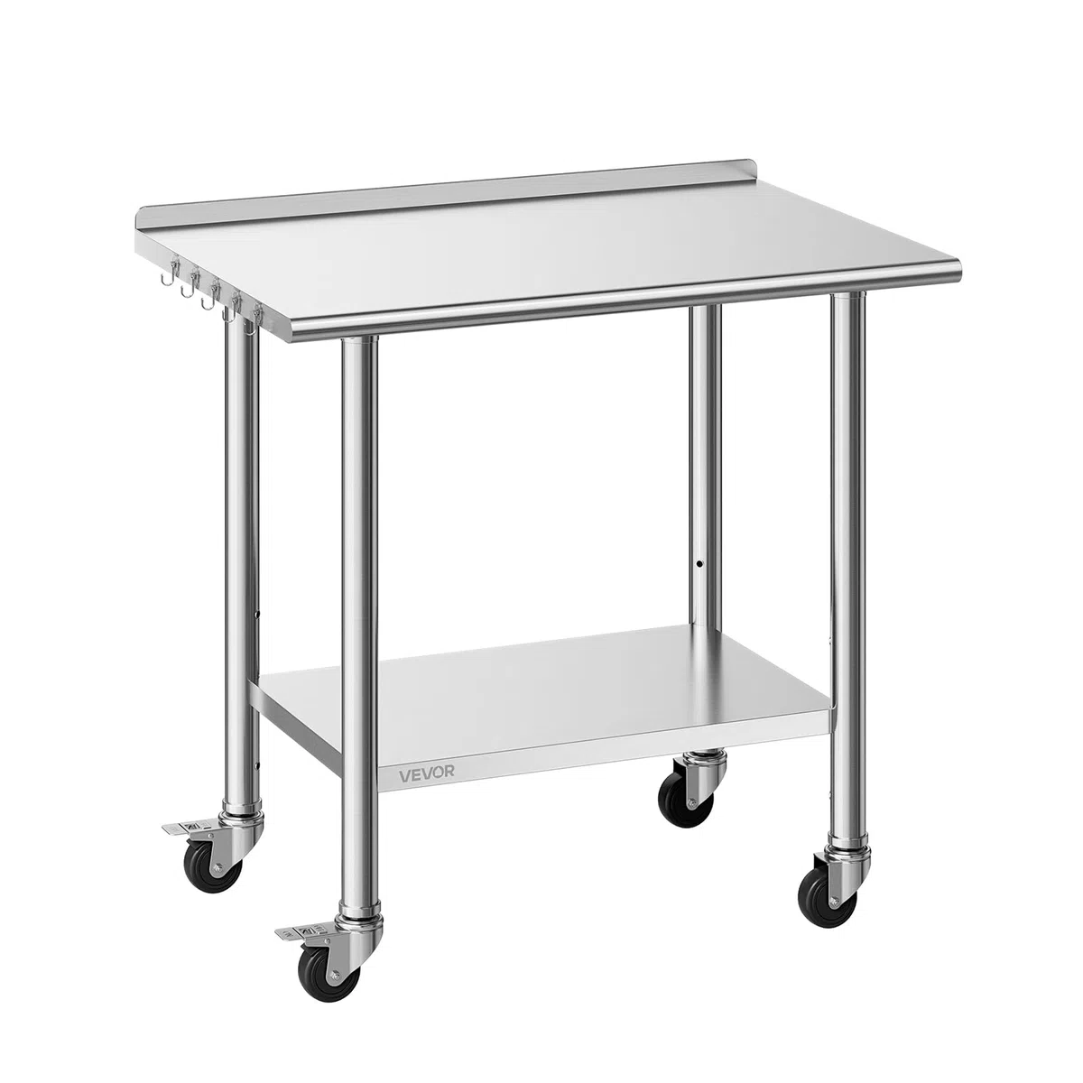 VEVOR Edelstahltisch Gastro 915 x 610 x 894 mm, Verstellbarer Edelstahltisch mit Rollen, Aufkantung (30 mm), Arbeitstisch mit Grundboden für Restaurant Obere Ablage (227 kg) Untere Ablage (191 kg)