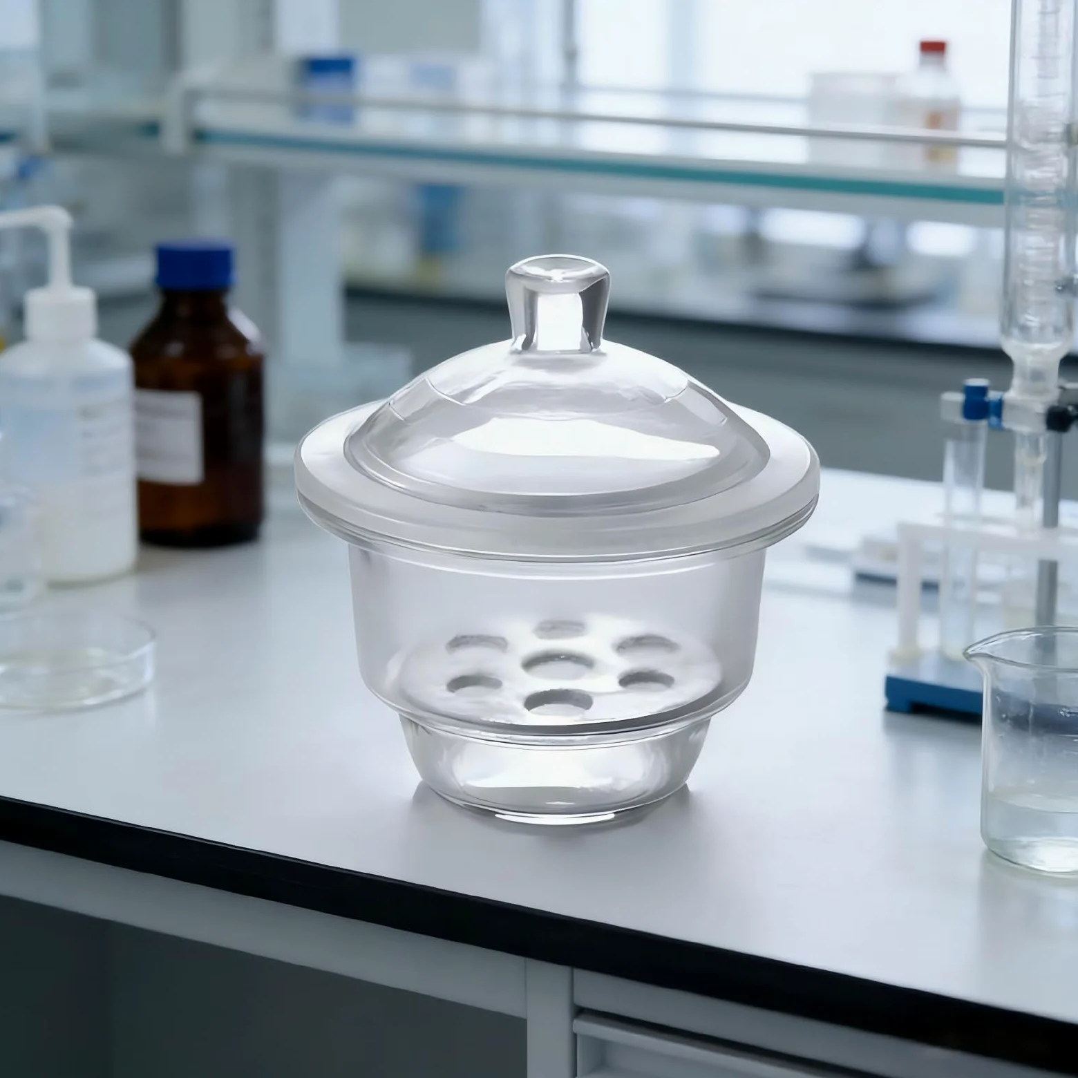 Labor-Exsikkator aus Borosilikatglas, korrosions- und hitzebeständig, entfeuchtend, geeignet zum Trocknen und Aufbewahren von Reagenzien, Mikroskoplinsen usw Transparent 150mm