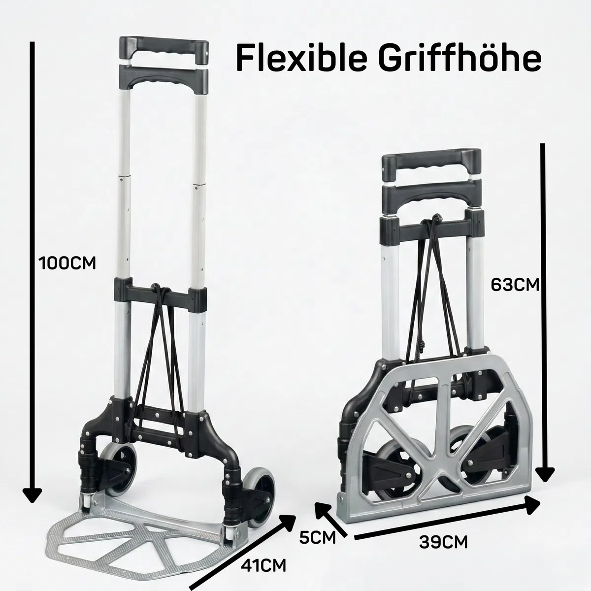 Sackkarre Klappbar, Transportwagen aus Aluminium mit 2 Expander | Transportkarre bis 80kg belastbar mit stabilen Reifen, Transporthilfe für Getränkekisten, Klappsackkarre