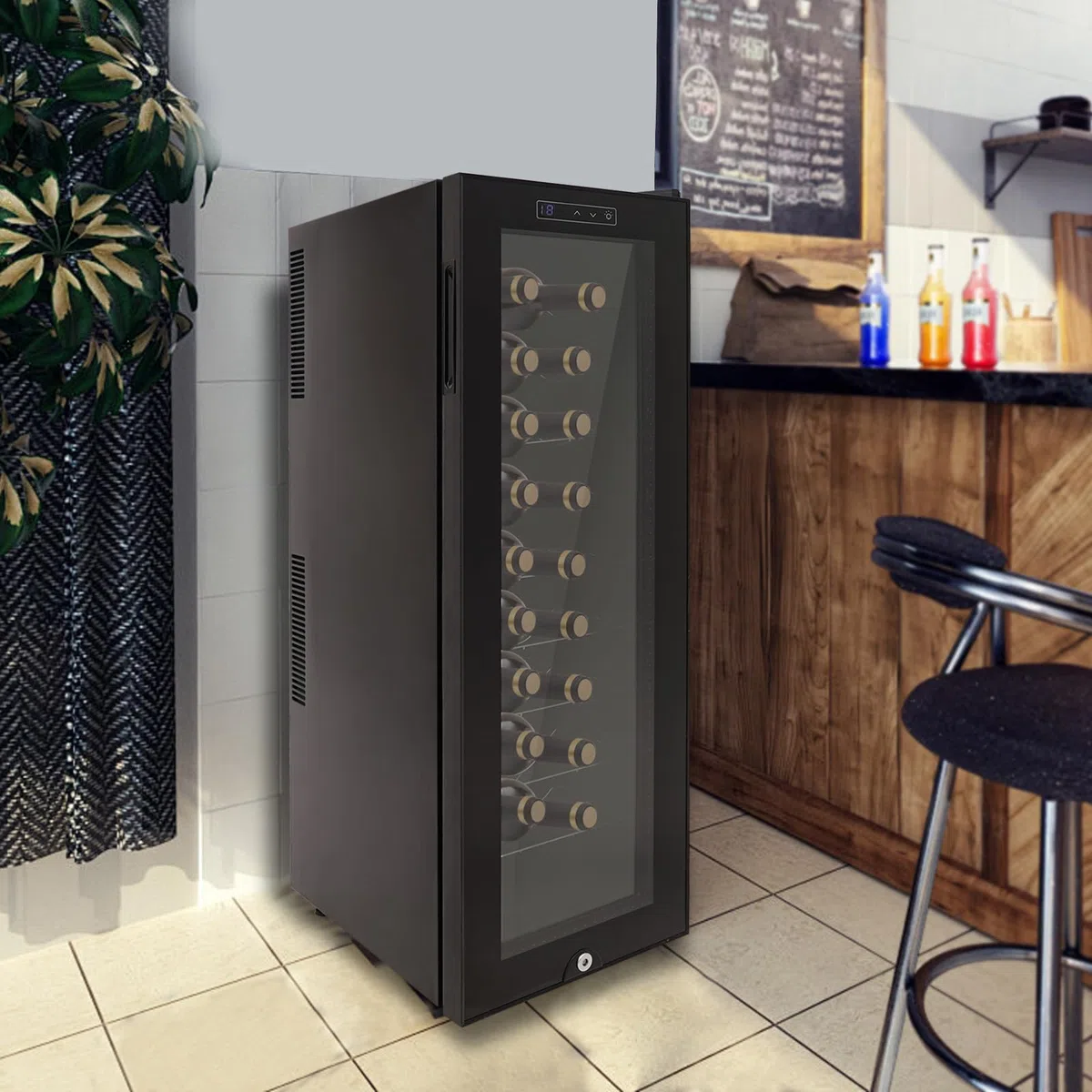 Weinkühlschrank 30 Flaschen 90 Liter Freistehender Weinkühlschrank, Gehärtetes Glas Tür mit LED-Licht 12-18 ° Wein Kühlschrank(140W)
