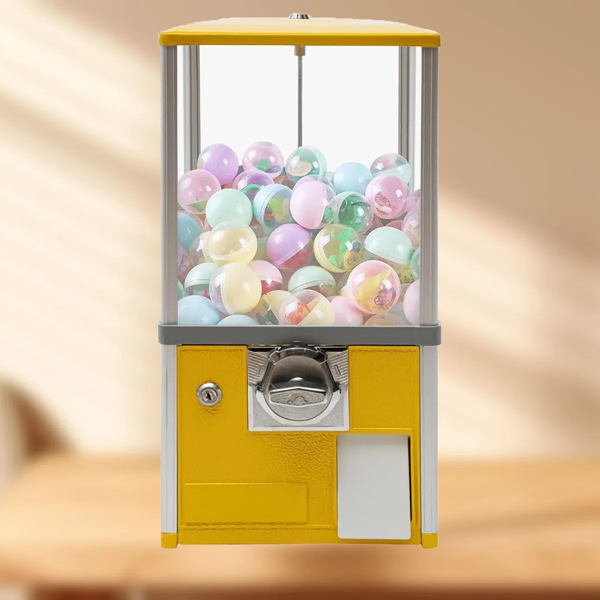 Verkaufsautomat mit Münzeinwurf,Großer Bonbon und Kaugummiautomat,Münzbetriebener Süßigkeitenautomat,Automatischer Kapsel Automat für Einzelhandelsgeschäfte,für Kapselspielzeug mit 4,5-5,5cm(Yellow,1