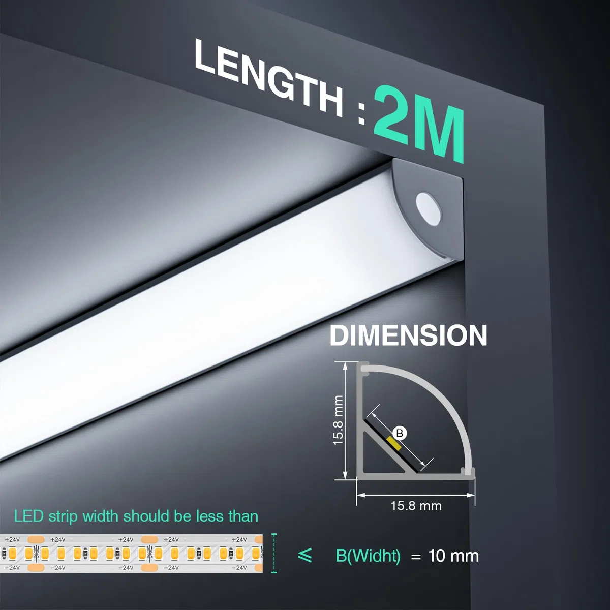 LED Eckprofil 2m x 5Stück V-Form 90 Grad Aluminium Schiene inkl. Diffusor und Halterung LED Aluminium Profil für Led-Streifen bis 10mm, Kanal für Ecke, Treppe, Schrank