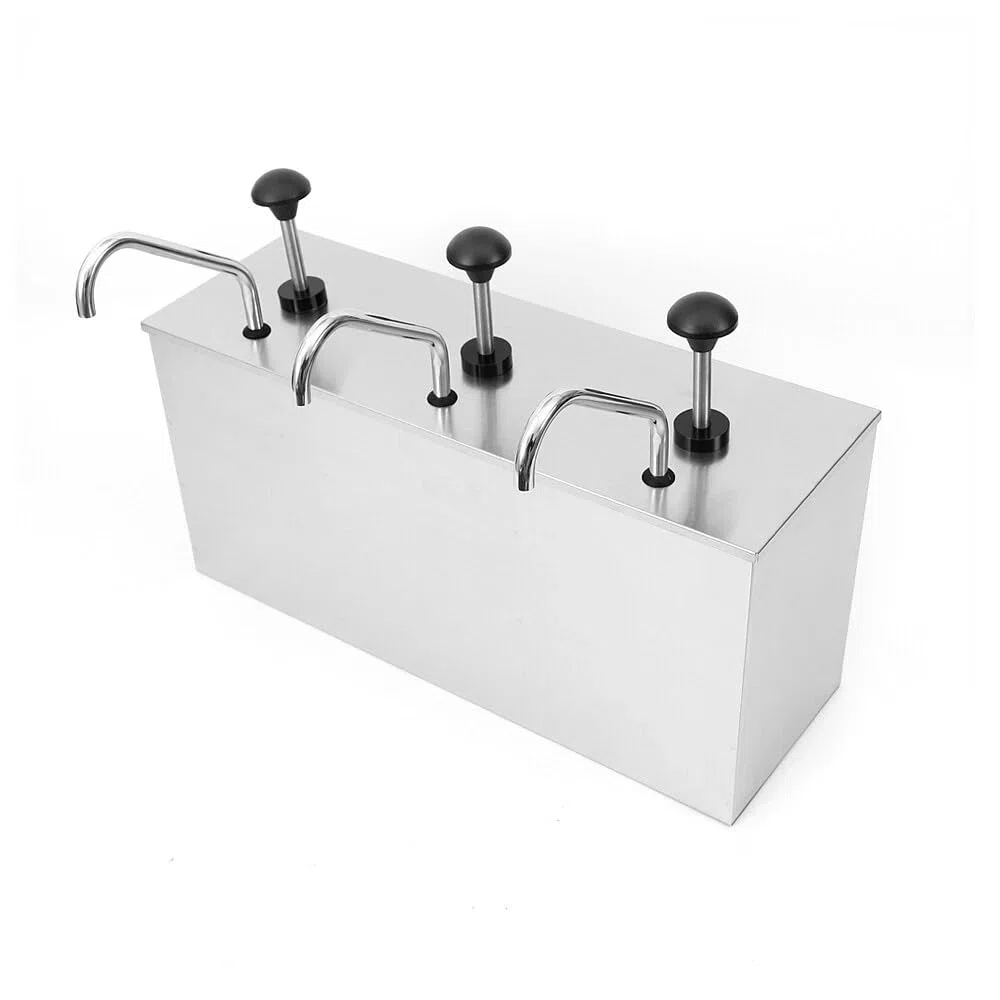 3x4 Liter Edelstahl Pump Saucenspender Soßenpumpenspender, Edelstahl Soßenspender Ketchup Spender Senf Behälter, Salatdressings Mayonaise Sauciere Dispenser, für Küchen, Hotel, Restaurant
