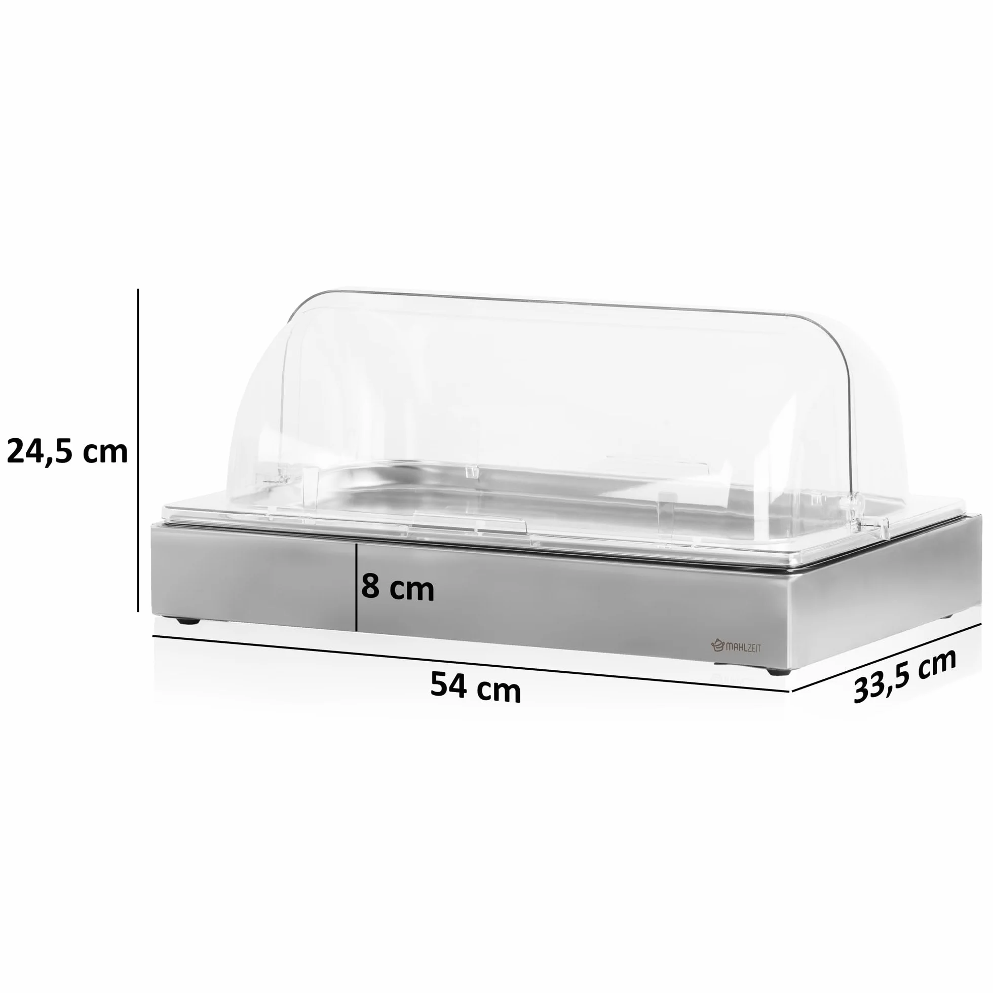 Mahlzeit Kühl Servierplatte | 54 x 34 x 24,5 cm | GN 1/1 Kühlplatte mit Haube, System Kühlschale mit Kühlakku | Frischhalteplatte, Servierhaube mit 2 Kühlakkus | Catering Platte, Buffetvitrine