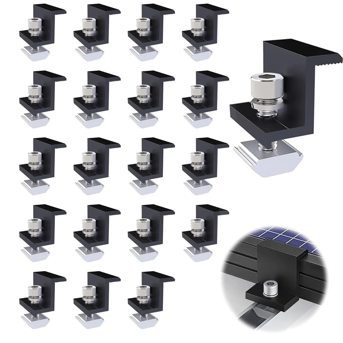 20 Stück Solarpanel Halterung Endklemmen, 35mm Aluminium PV Modul Klemmen Kit, Z-Halterung für Solarpanel Befestigung, Solarhalterungen Solarmodulhalter für Wohnmobil Flachdach Boot