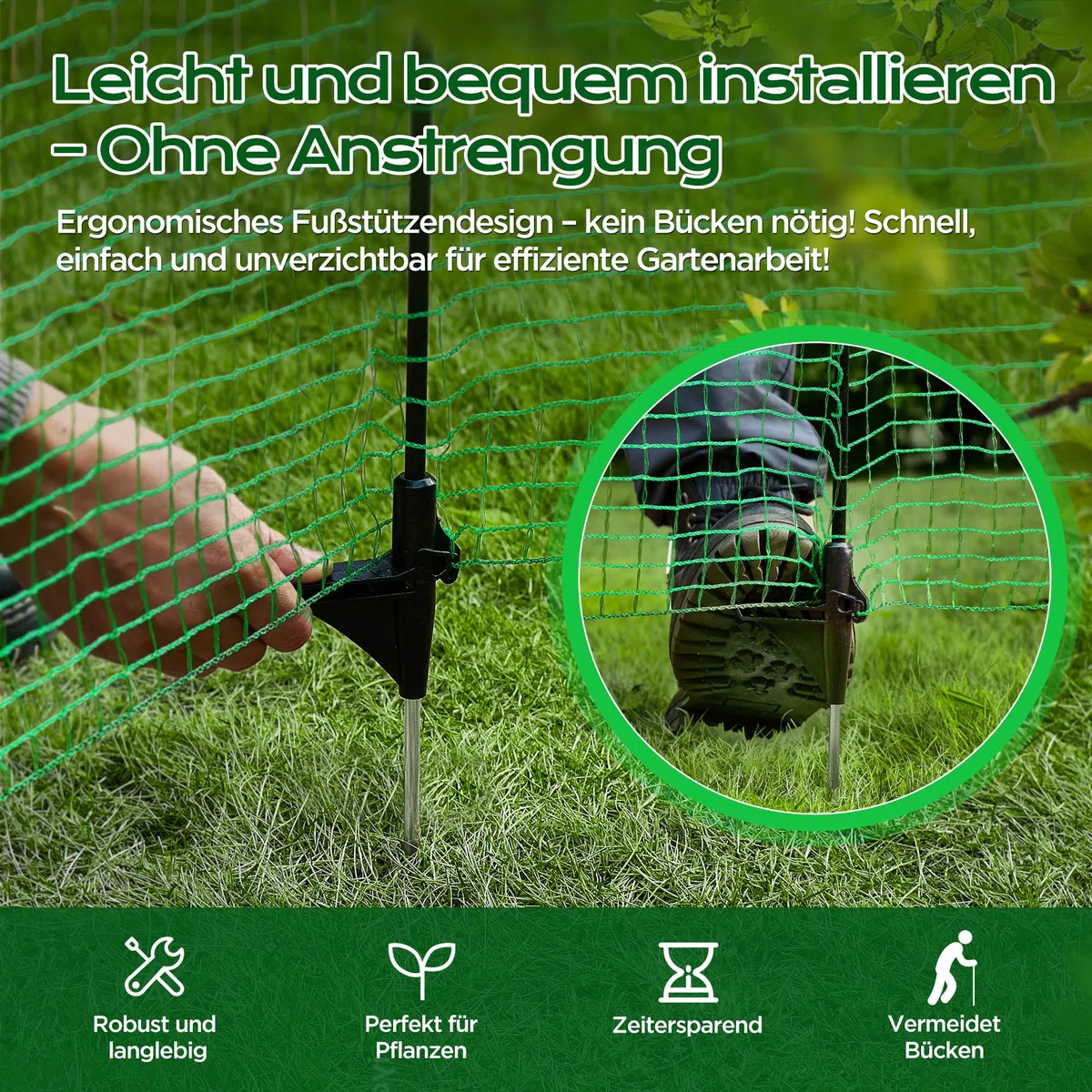 Signstek Mobiler Begrenzungszaun 120 cm hoch – 25 m Steckzaun mit 15 Pfählen, ohne Strom, engmaschig, grün | Hunde- & Hühnerzaun, Campingzaun