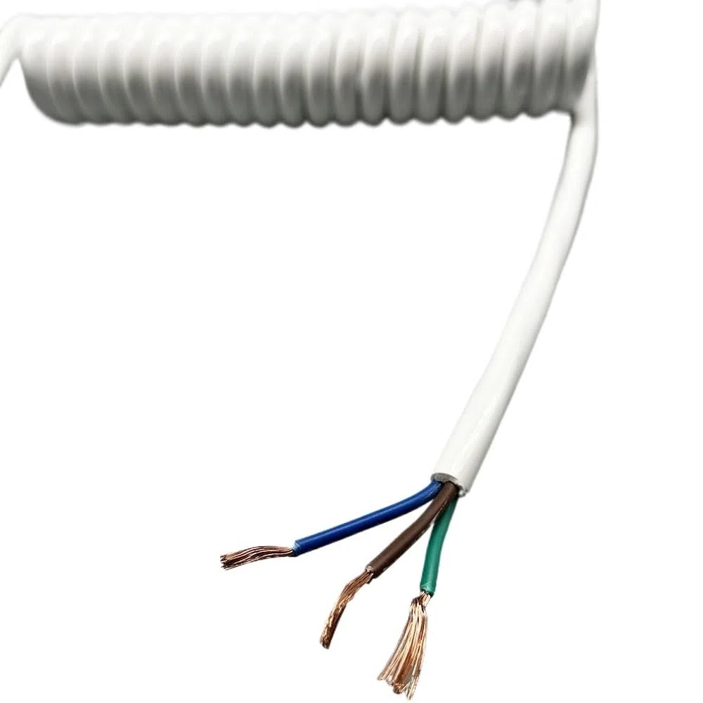 Verlängerungskabel gewickelt, 3-adriges 13 AWG, Vierkantfeder, 2,5 mm, weißes Kabel, Spiralverlängerung (Stretch 15 Meter)