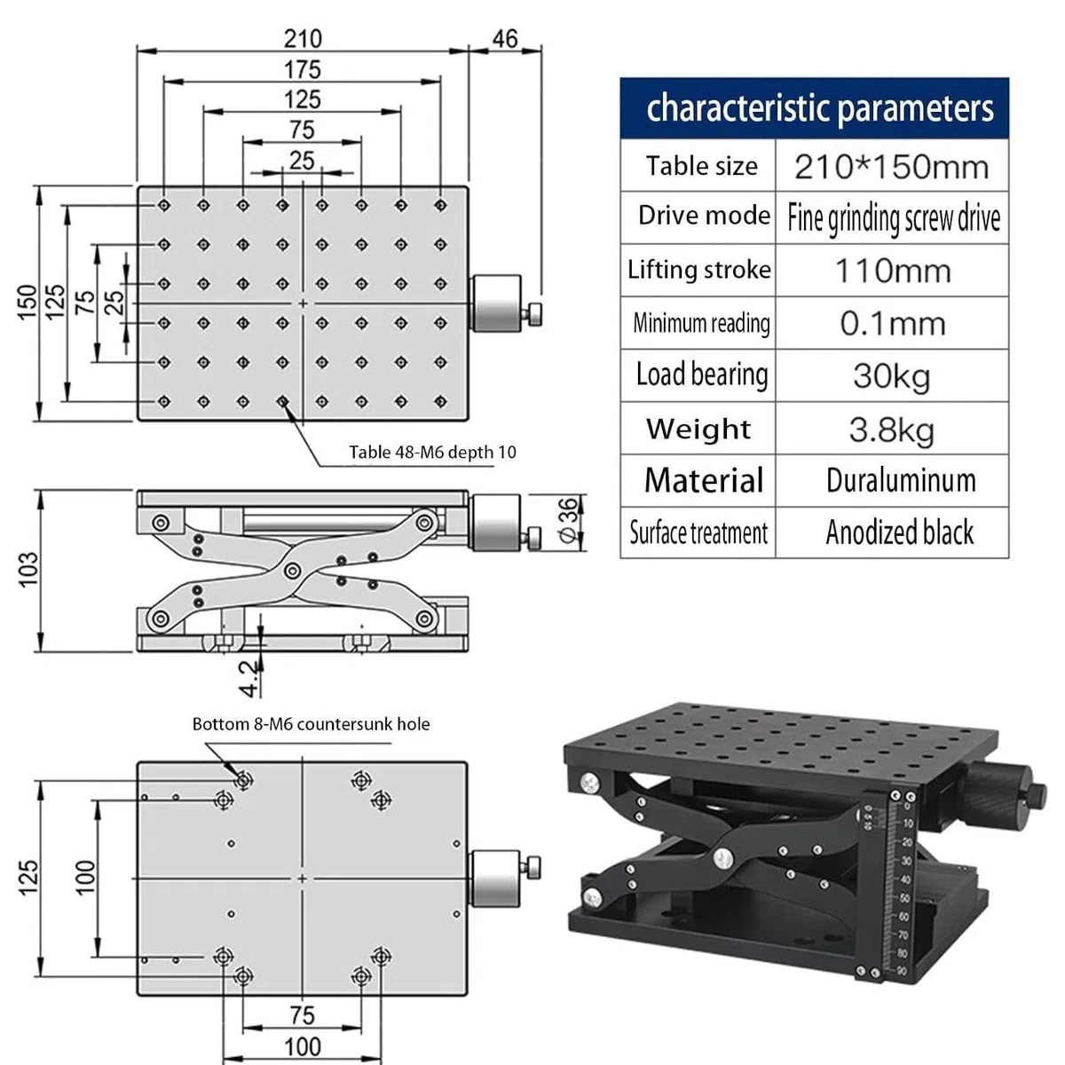Manuelle Z-Achsen-Hebebühne für Laboratorien, Optischer Schiebelift mit 110 mm Hubabstand, einstellbare Laborausrüstung für präzise Positionierung