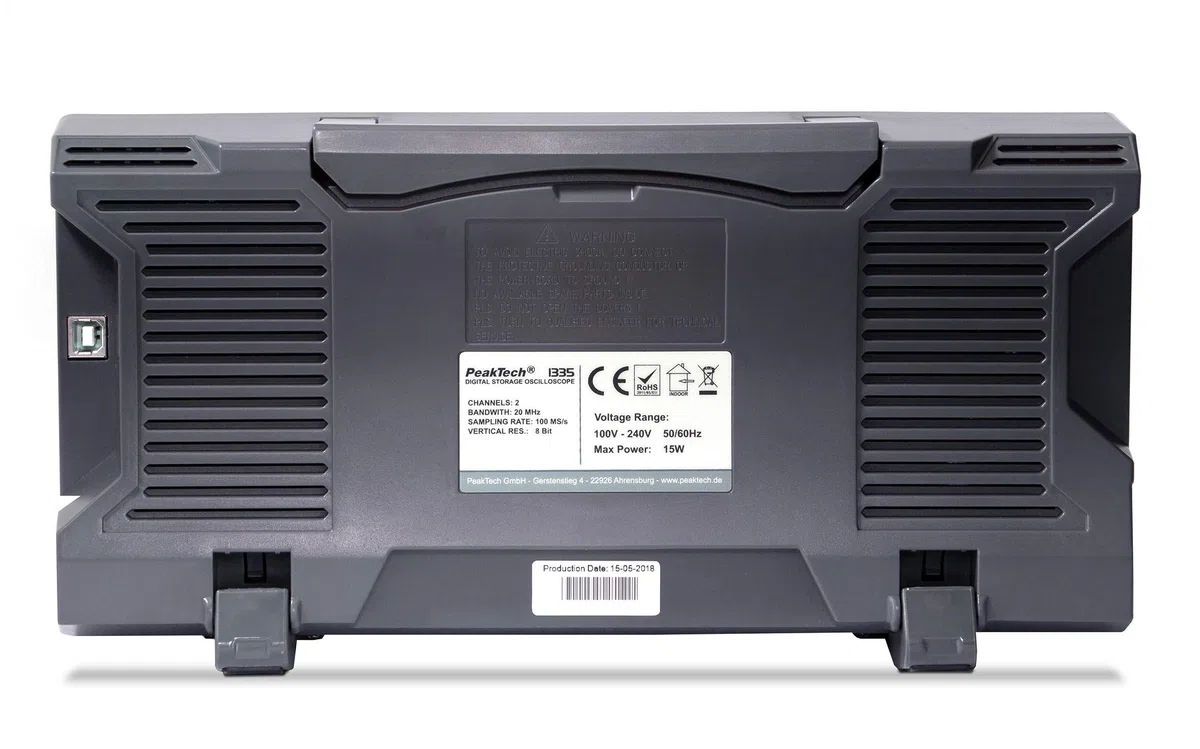 PeakTech P 1335 20 MHz 2-Kanal Digital-Speicher-Oszilloskop mit USB-Schnittstelle, 15 W, 240 V