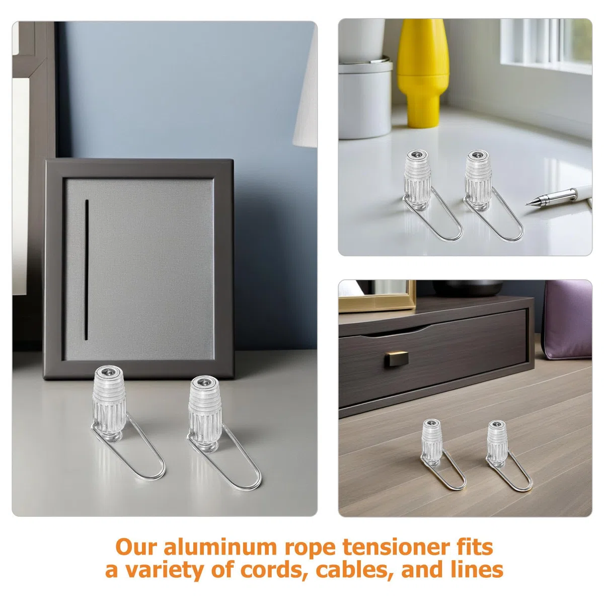 Wäscheleinenspanner Universell Kompatibel aus Aluminiumlegierung 6 Stück Spannvorrichtung für Wäscheleinen Silber für Seile und Kabel Balkon und Terrasse