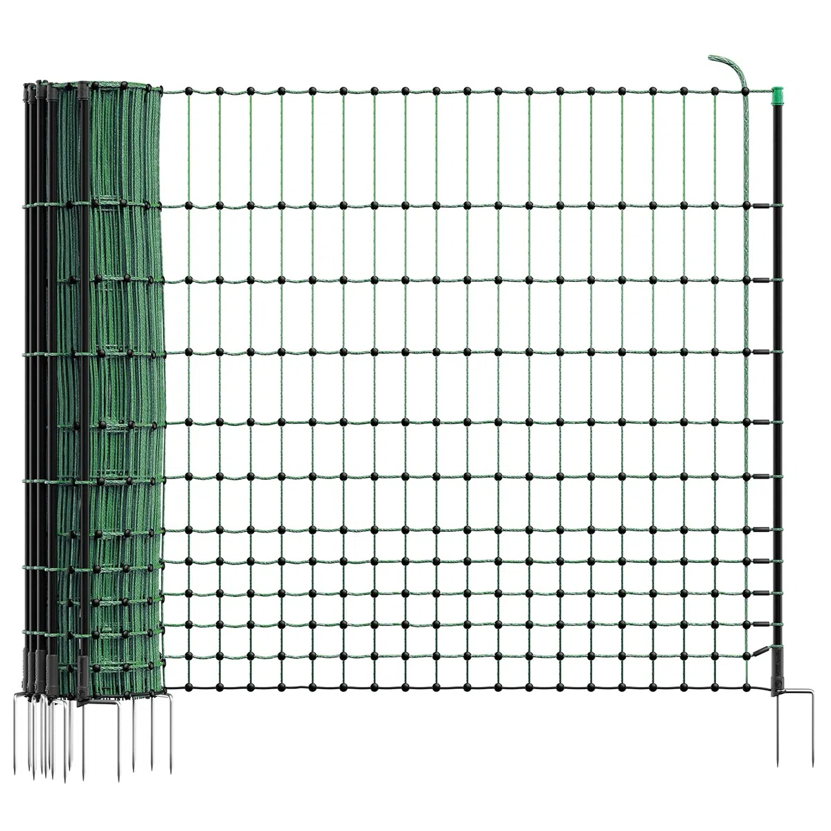VOSS.farming farmNET 50m Hühnerzaun, Geflügelnetz, 112cm, 16 Pfähle, 2 Spitzen, grün, ohne Strom, Hühnernetz, Hundenetz, Katzennetz