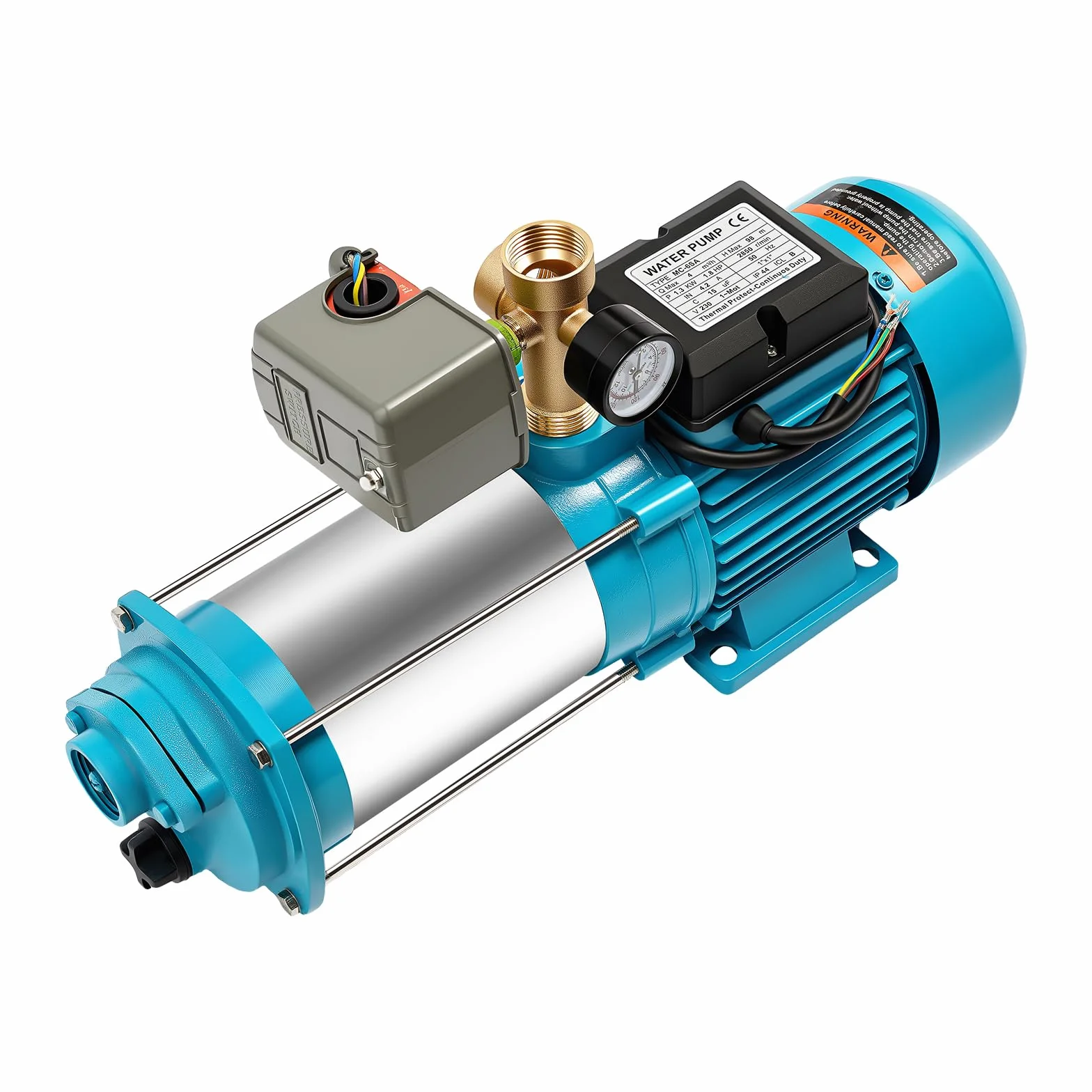 Edelstahl Kreiselpumpe 1300W 4000L/h, Selbstansaugende Gartenpumpe mit 98M Förderhöhe, Hauswasserwerk mit Druckschalter, Gartenbewässerungspumpe für Haushalt und Landwirtschaft