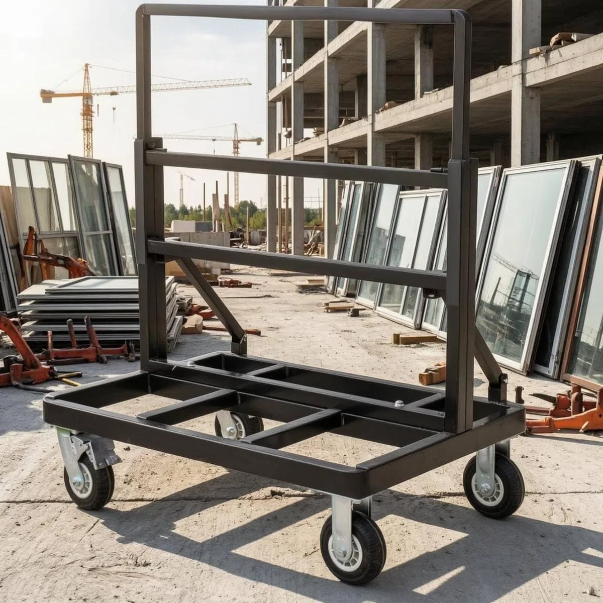 Faltbarer Transportwagen Glaswagen Plattenwagen Plattformwagen aus Stahl Klappbares Untergestell Hoher Schubgriff 8-Zoll-schwenkrollen mit Bremse