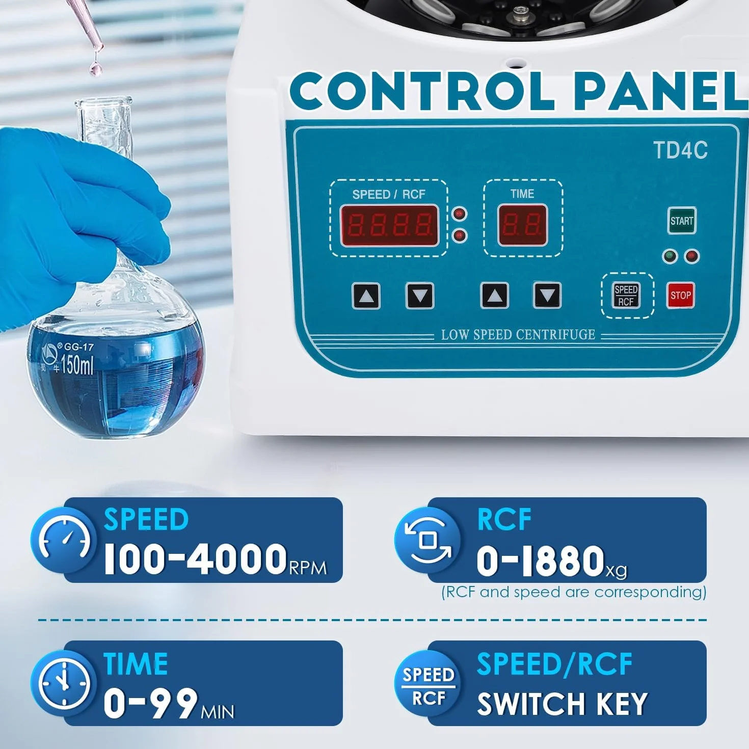 CGOLDENWALL Laborzentrifuge 8x15ml LED Display, 4000rpm, 99min Timing, 1880xg, Zentrifugenmaschine für 5-10ml Vacutainer Röhrchen& 10-15ml Zentrifugenröhrchen, Vibrationsarme Labor PRP Zentrifuge (EU)