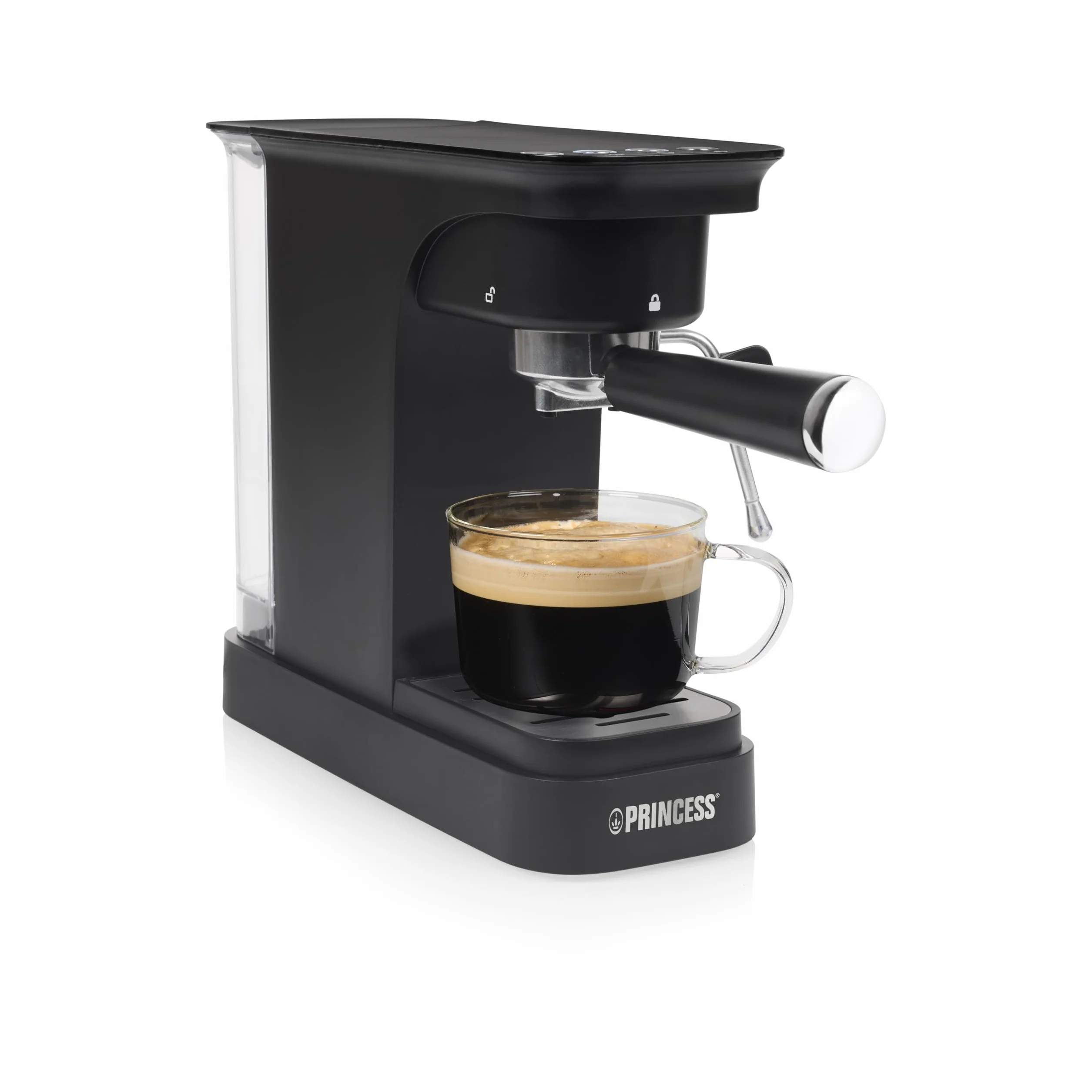 Princess Espressomaschine, 20 Bar Pumpdruck, 0,8 l Wassertank, Für Gemahlenen Kaffee und ESE Pads, Kompaktes Design, Schwarzes Gehäuse, 01.249421.01.001