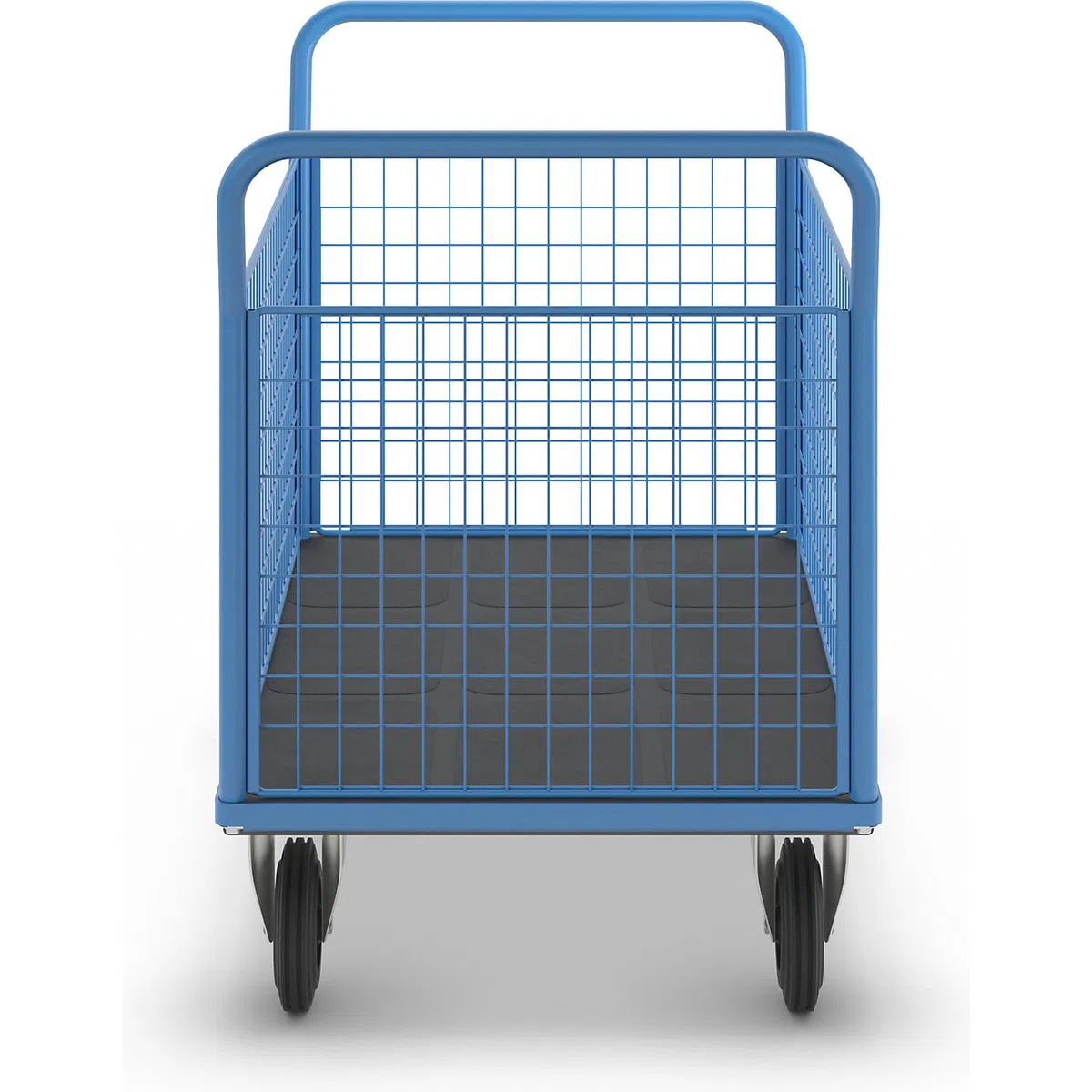 eurokraft pro | Plattformwagen | 4 hohe Gitterwände, LxB 1250 x 800 mm, Vollgummireifen