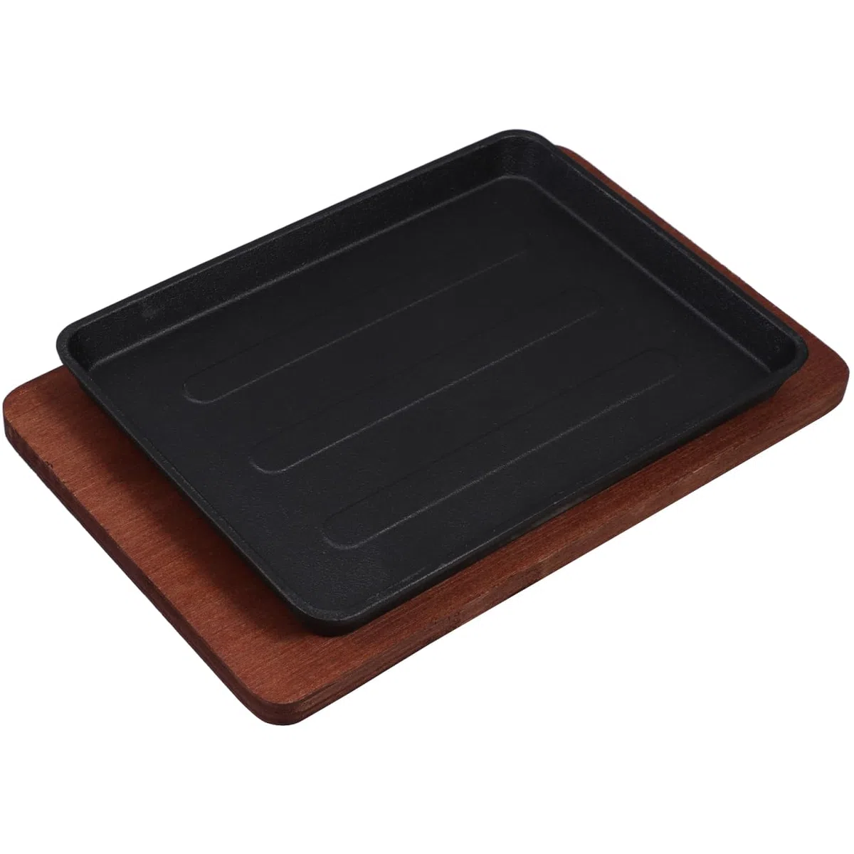 ULTECHNOVO Gusseisenpfanne Induktion Quadratische Steakplatte | Inklusive Holzsockel, 23.2x17.3cm, Schmiedeeiserne Pfanne Alternative, Ideal für Steak, Grillen, Zuhause & Restaurant