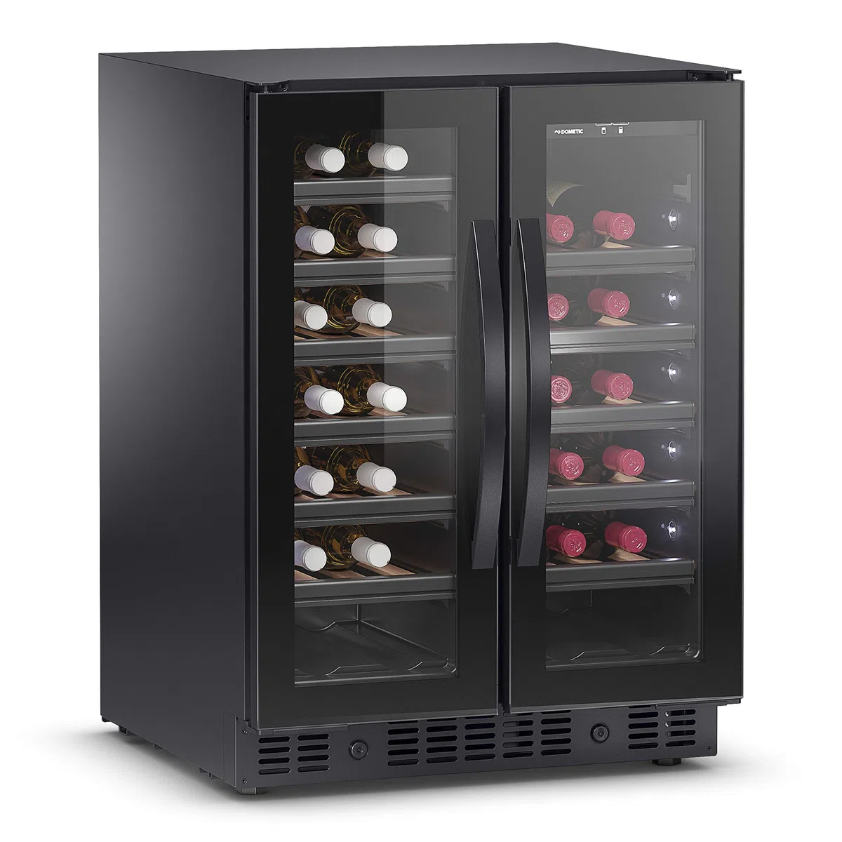 DOMETIC E40FGD Weinkühlschrank mit zwei Temperaturzonen und doppelter Glastür für 40 Flaschen, Schwarz