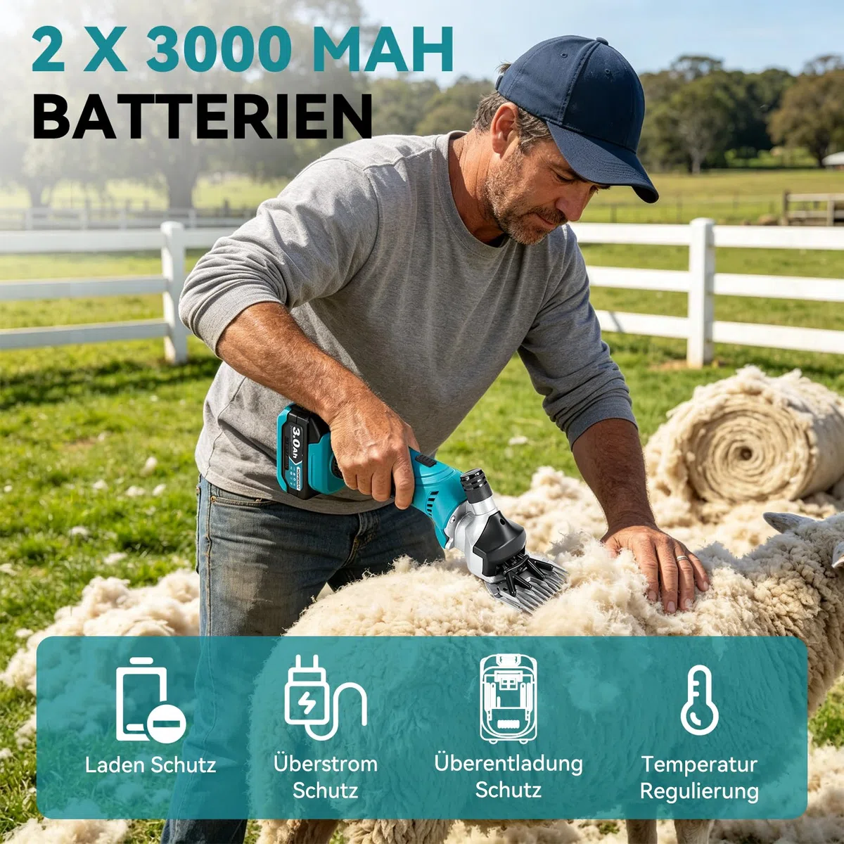 Yofidra Elektrische Schafschere 550W, Kabellose Schafschermaschine Akku 6 Geschwindigkeiten 13-Zahn Klinge, 2x3000mAh Akkus, Professionelle Wollschere Sheep Shears für Schaf Ziegen Alpakas