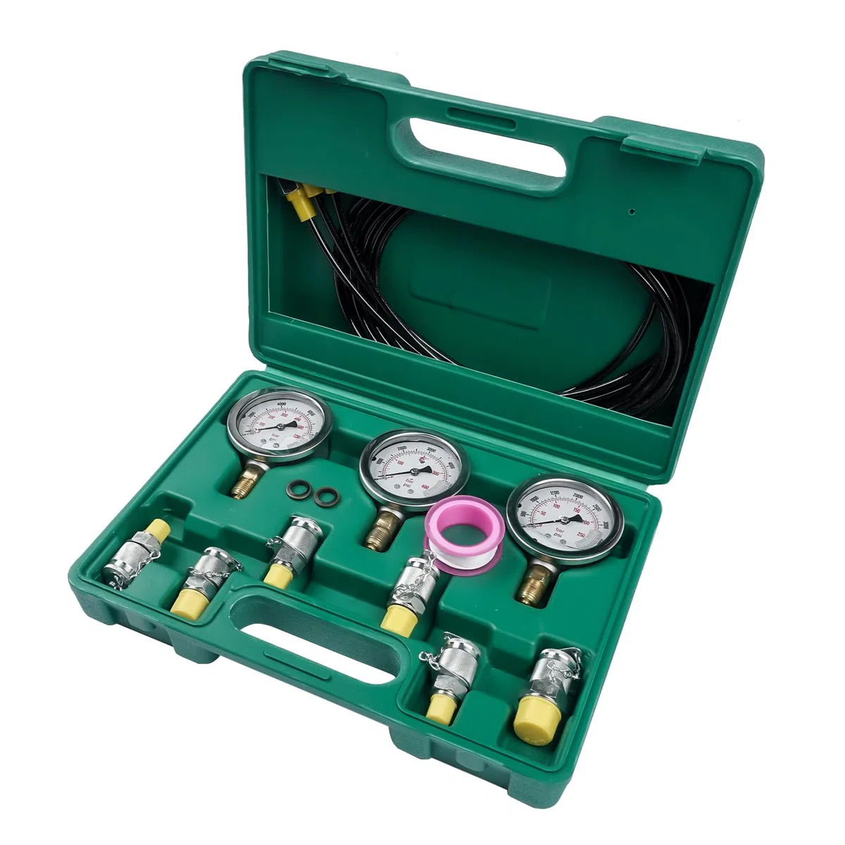 Hydraulic Pressure Test Kit 25/40/60MPa mit 6 Kupplungen, 304 Edelstahl Hydraulik-Messgeräte-Set für Bagger & Baumaschinen, inklusive Schlauchkupplungen und Messgerät für Hydraulik-Testgeräte