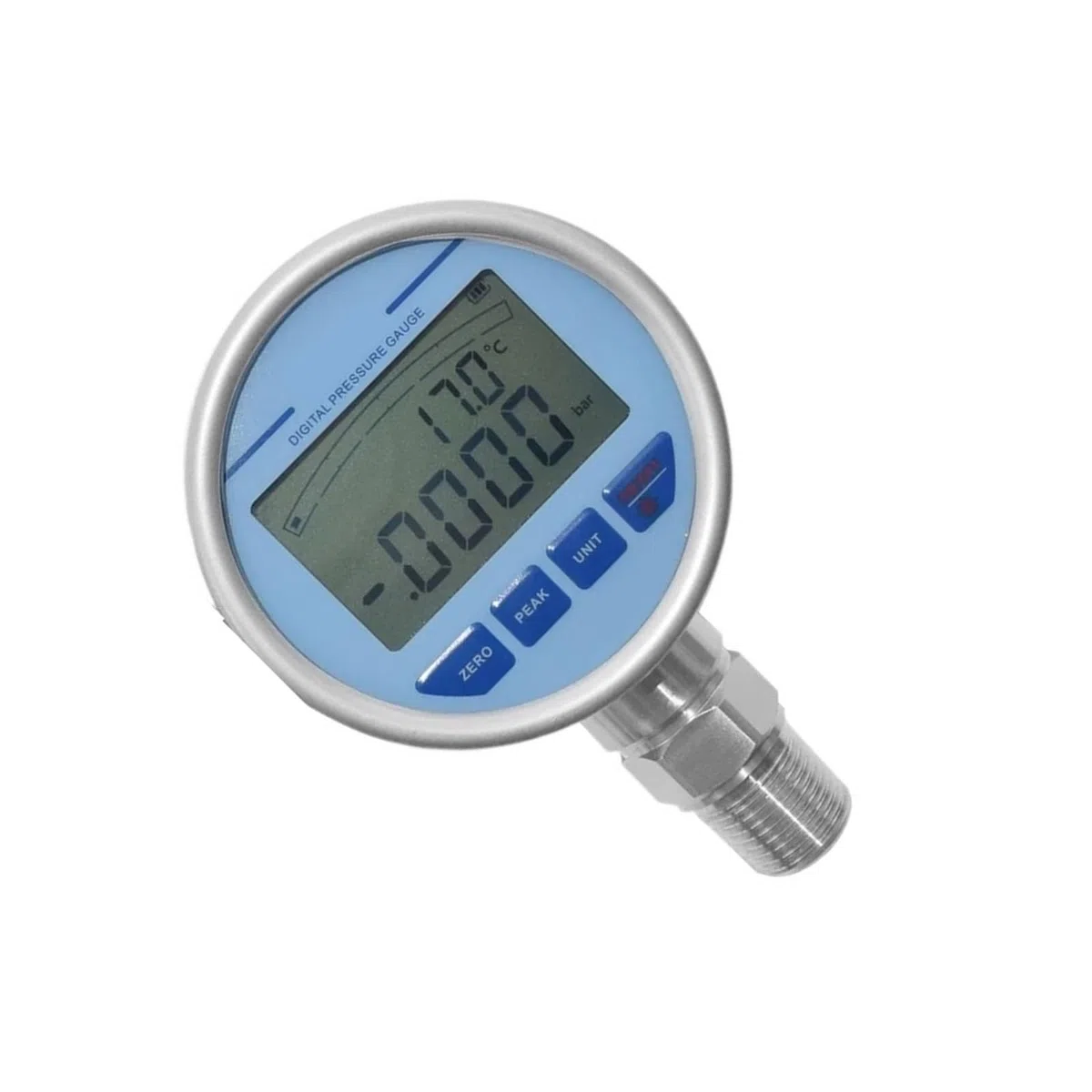 Edelstahl-Manometer, Genauigkeit 0,2% Manometer LCD-Display Temperaturmessung Digitaler Luft-Öl-Wasser-Druck(0-100Mpa)