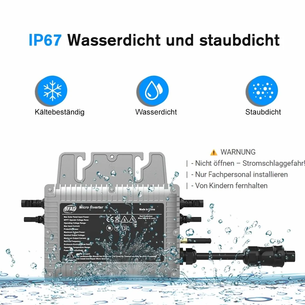 Micro Wechselrichter 800 W with 5 m AC Kabel,Solar Wechselrichter MPPT Micro Solar Power Supply,Plug and Play Home Einfache Installation WiFi Überwachung with App IP67 Wasserdicht