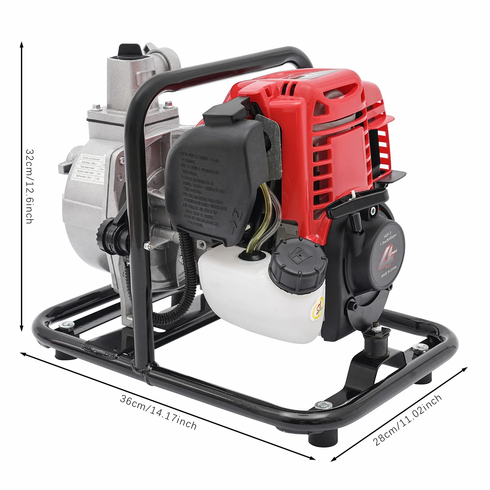 Benzin Wasserpumpe, 4-Takt 1.2KW 38CC Wasserförderpumpe Tragbare Wasserpumpe Einzylinder Benzinwasserpumpe Luftgekühlt Wasserförderpumpe Schmutzwasserpumpen für Tankfüllung, Bewässerung, Sprinkler