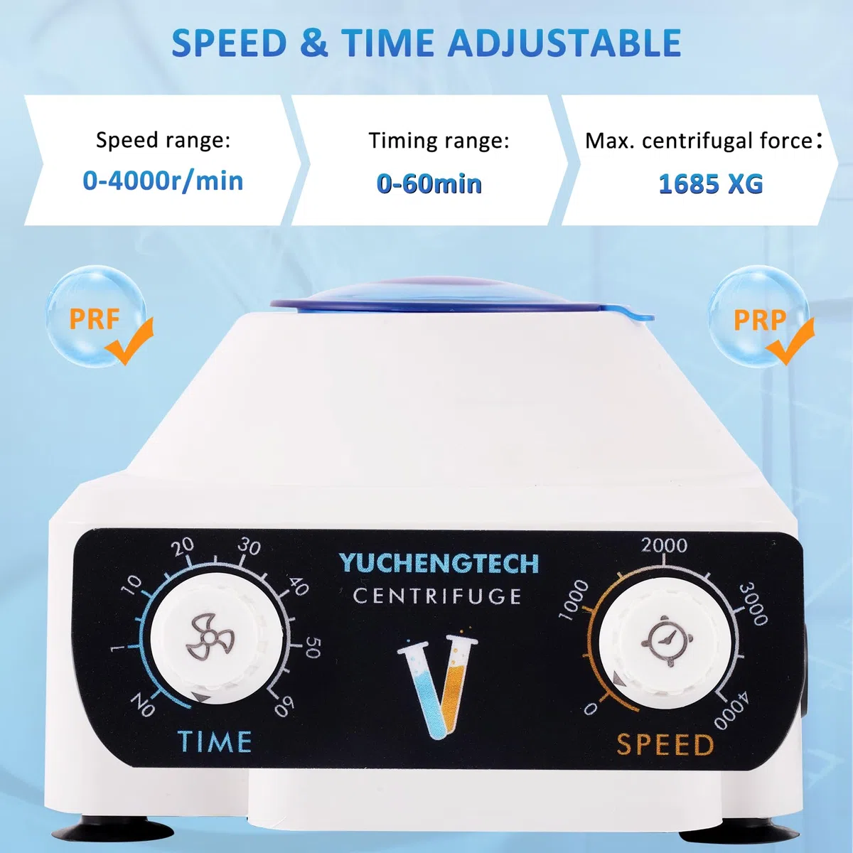 YUCHENGTECH Zentrifuge 6X10ml Labor Zentrifuge Elektrische Tischzentrifuge 4000 U/min 0-60 Min Timing 1685XG für 5/7/10ml Zentrifugenröhrchen,23x26x17cm 1.7kg,Einstellknopf, Geräuscharm