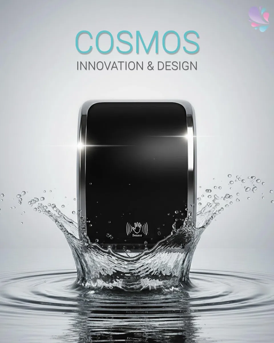 Set Cosmos Sensor Desinfektionsspender + Schale Schwarz | Berührungsloser Cosmos Desinfektionsspender mit Sensor, Auffangschale und 2x1 L Händedesinfektion für 2.000 Anwendungen