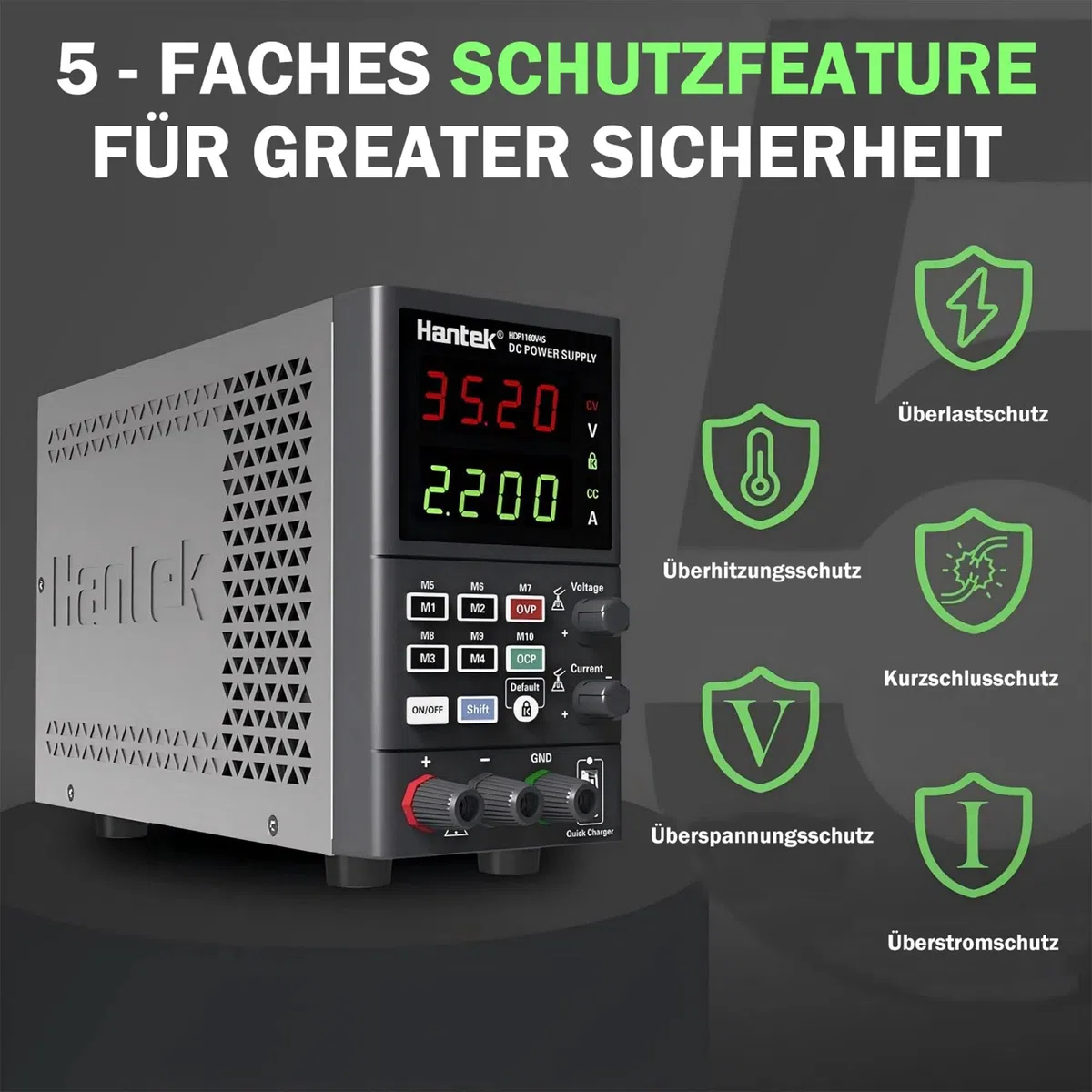 Hantek HDP1160V4S Programmierbares DC/AC Labornetzteil 160V 4A 180W 10-100mV/1mA 4-stelliger Display-Eingang 230V/115V Speicherfunktionen bis zu 10 Gruppen, Produktionslinie, Heimreparatur