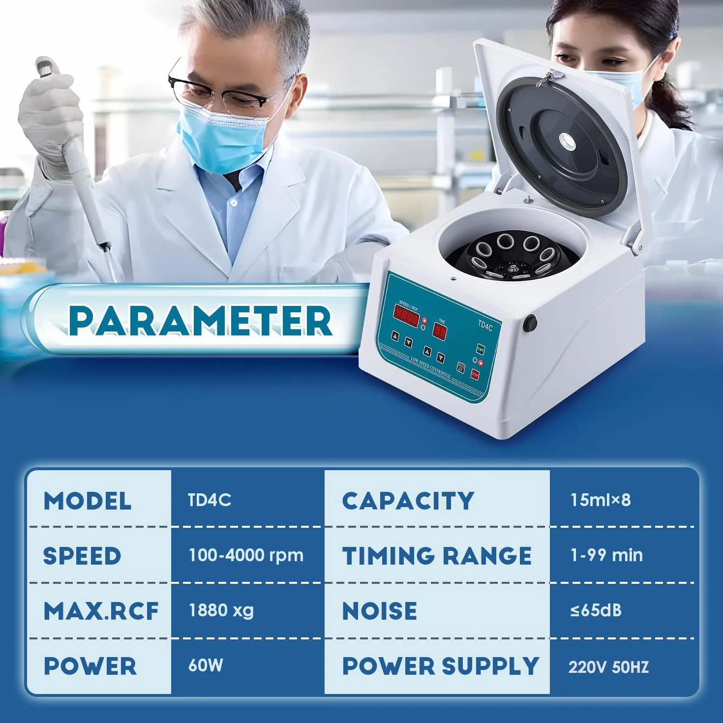 CGOLDENWALL Laborzentrifuge 8x15ml LED Display, 4000rpm, 99min Timing, 1880xg, Zentrifugenmaschine für 5-10ml Vacutainer Röhrchen& 10-15ml Zentrifugenröhrchen, Vibrationsarme Labor PRP Zentrifuge (EU)