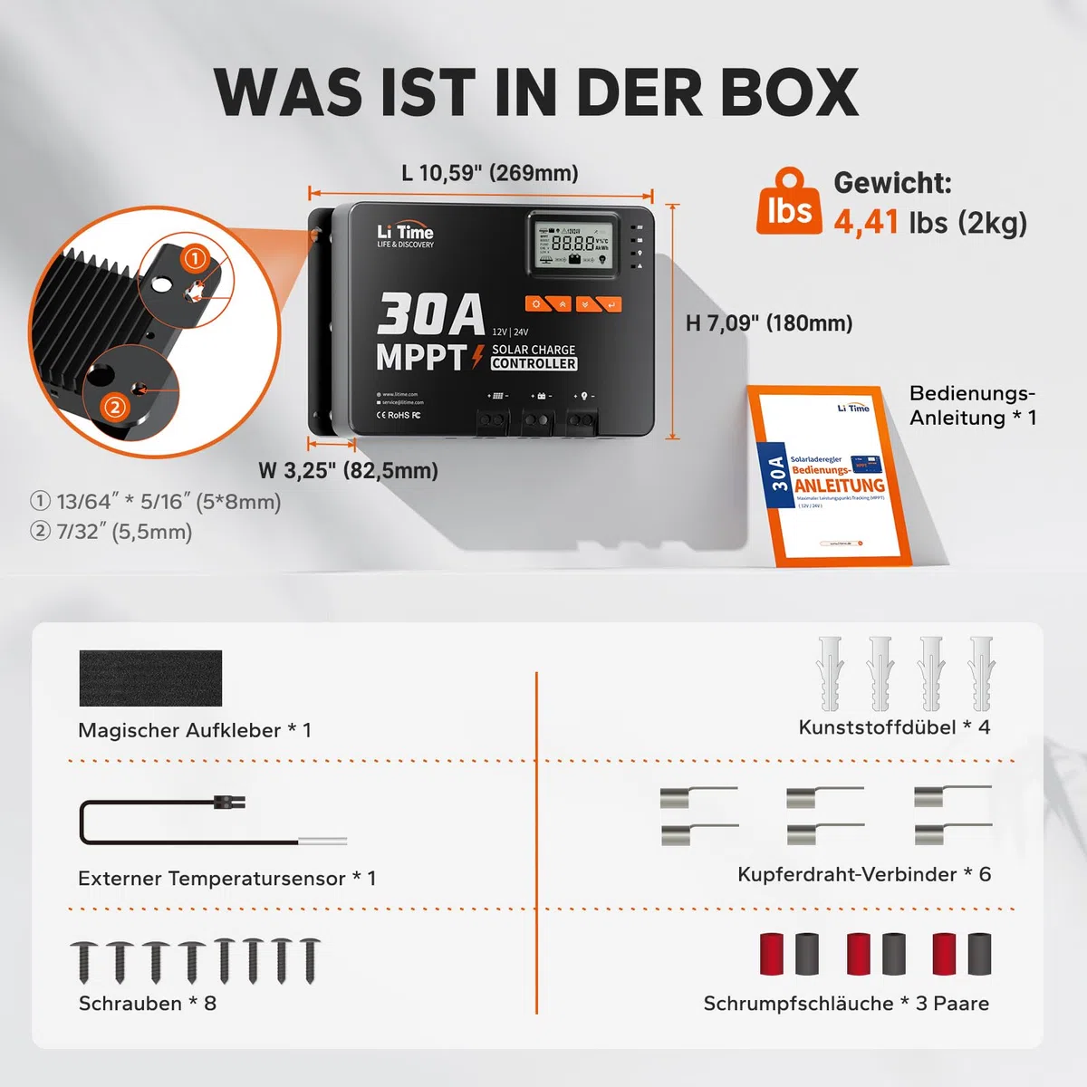 LiTime 30A MPPT 12V/24V Auto DC Input Solar Laderegler mit Bluetooth-Modul, Parameter einstellbares LCD-Display, LED-Anzeigen Solarpanel Regler, für Lithium Batterie