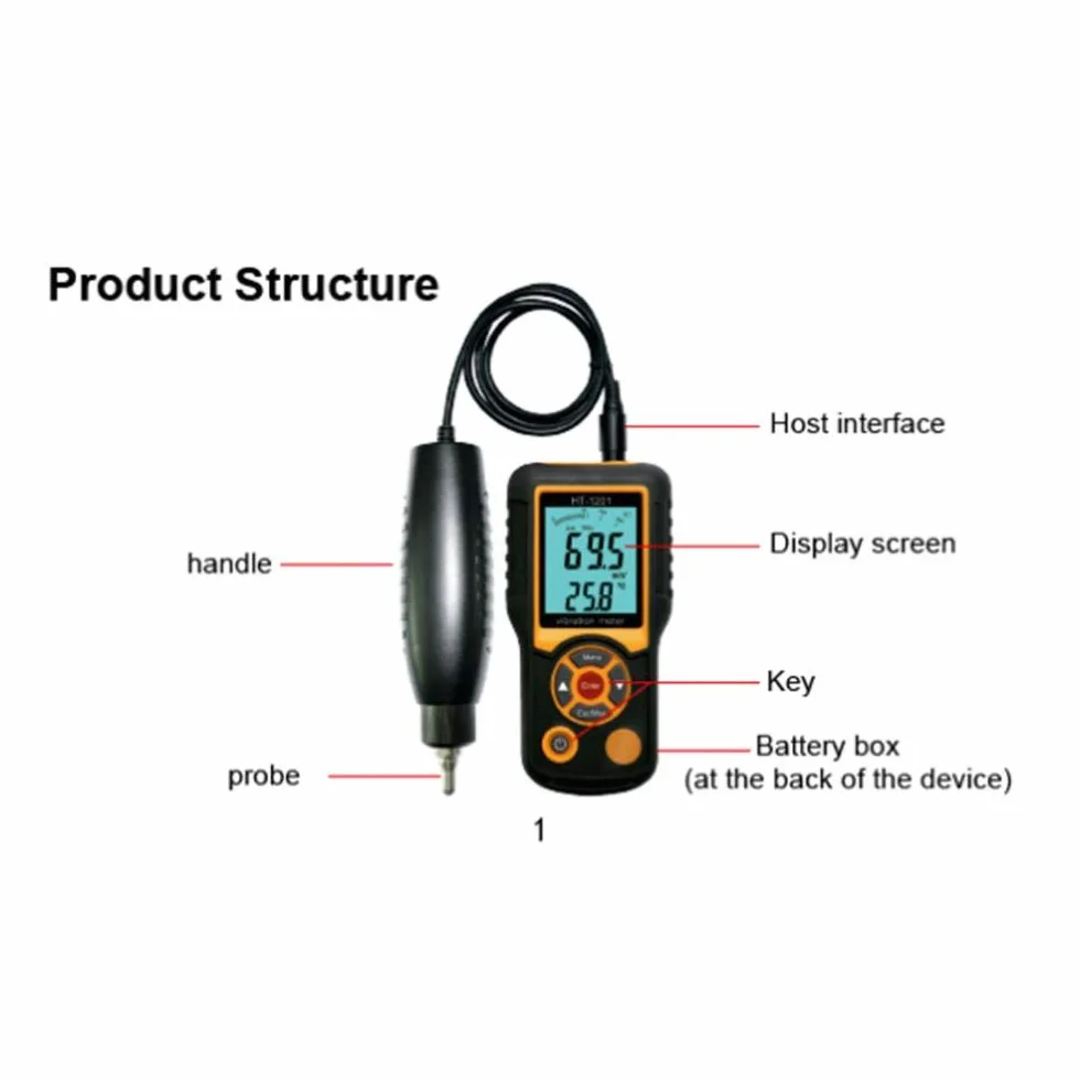 Vibrationstester, Vibrationsmesser, digitales Vibrationsmessgerät mit Sonde und Griff, für mechanische Fertigung, elektrische Leistung, Chemiebau