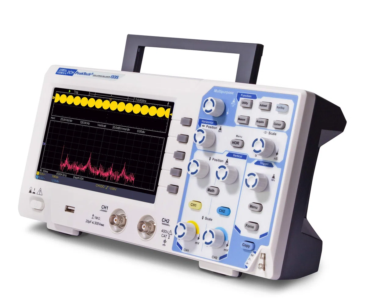 PeakTech P 1335 20 MHz 2-Kanal Digital-Speicher-Oszilloskop mit USB-Schnittstelle, 15 W, 240 V
